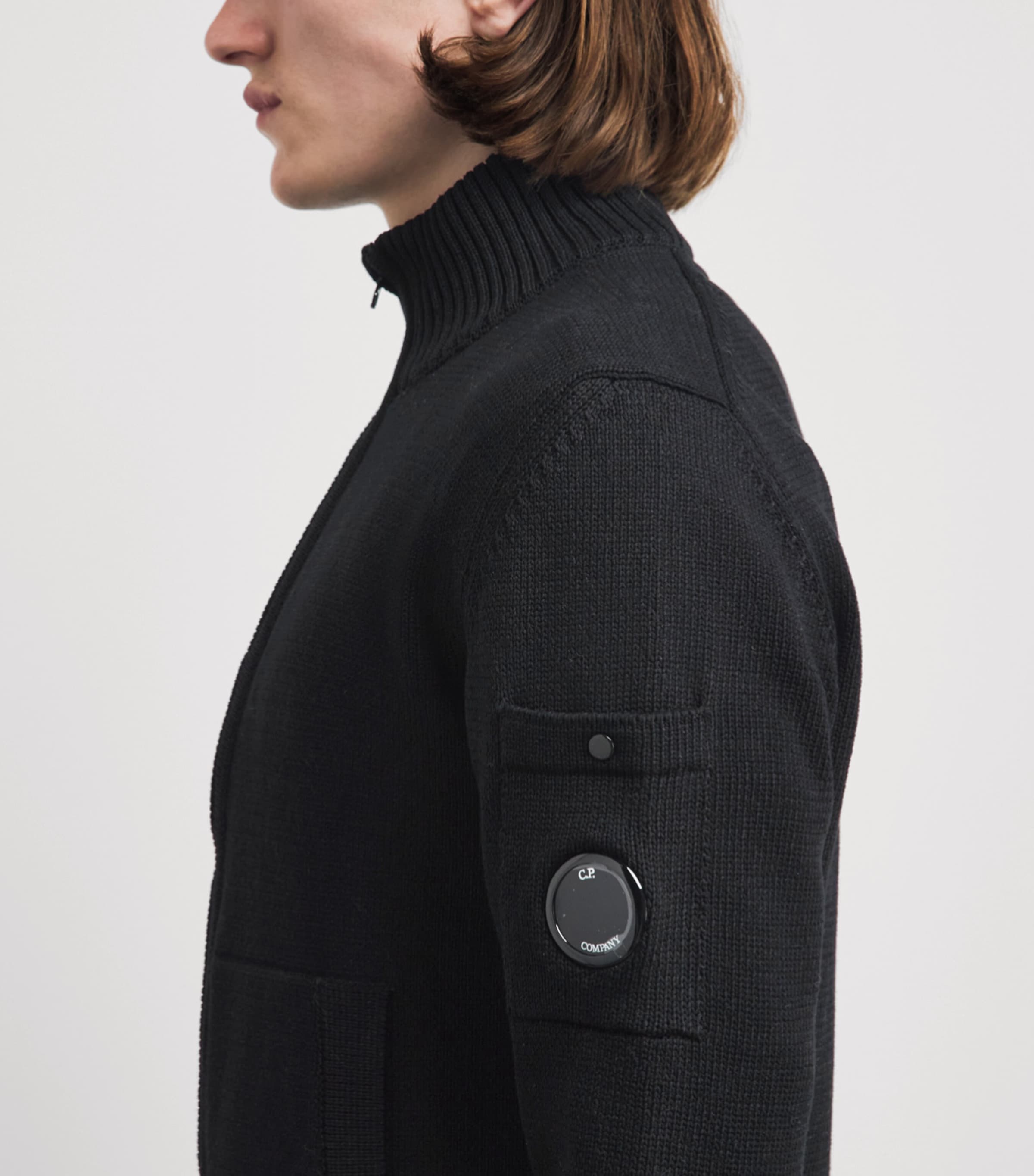 C.P. Company Mens Cotton Zip-Up Cardigan Black Image 3
