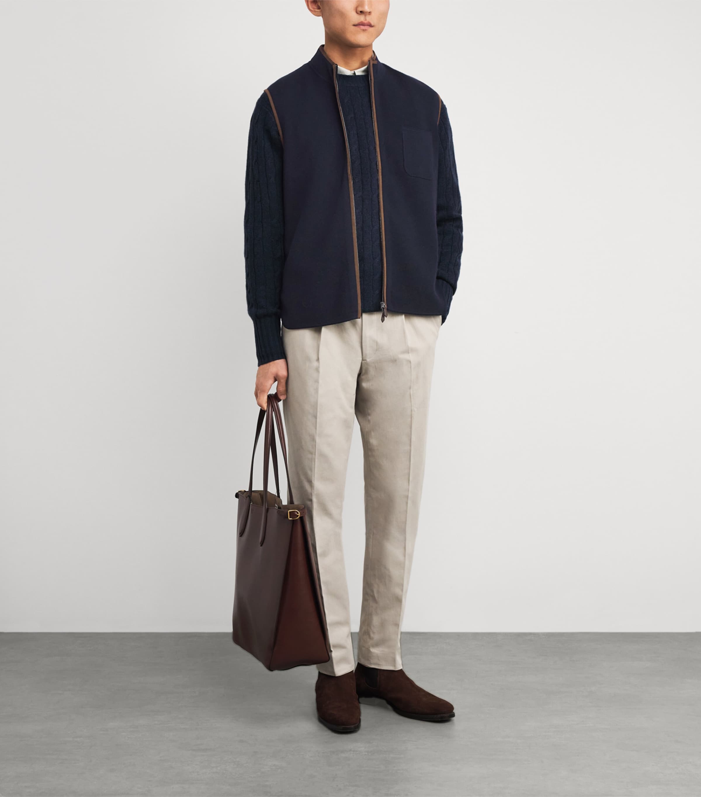 Organic Cashmere Alcantra-Trim Shaftesbury Gilet NAVY Image 2