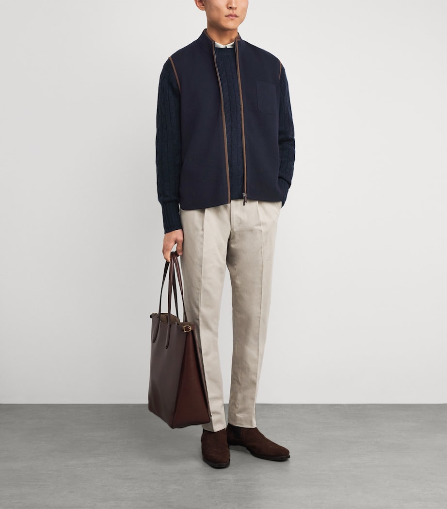 Organic Cashmere Alcantra-Trim Shaftesbury Gilet NAVY Image 2