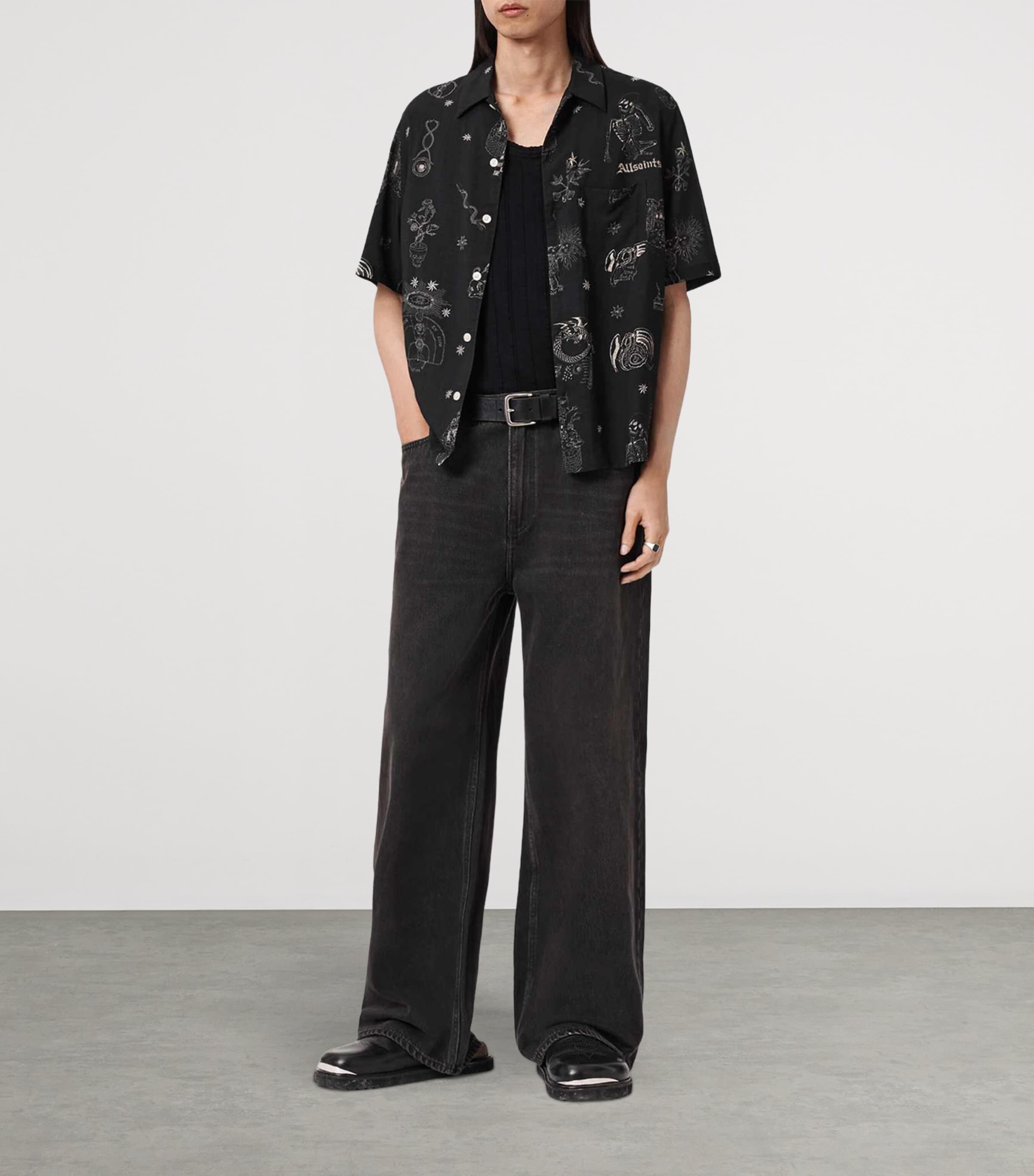 AllSaints Mens Printed Terra Shirt Jet Black Image 2