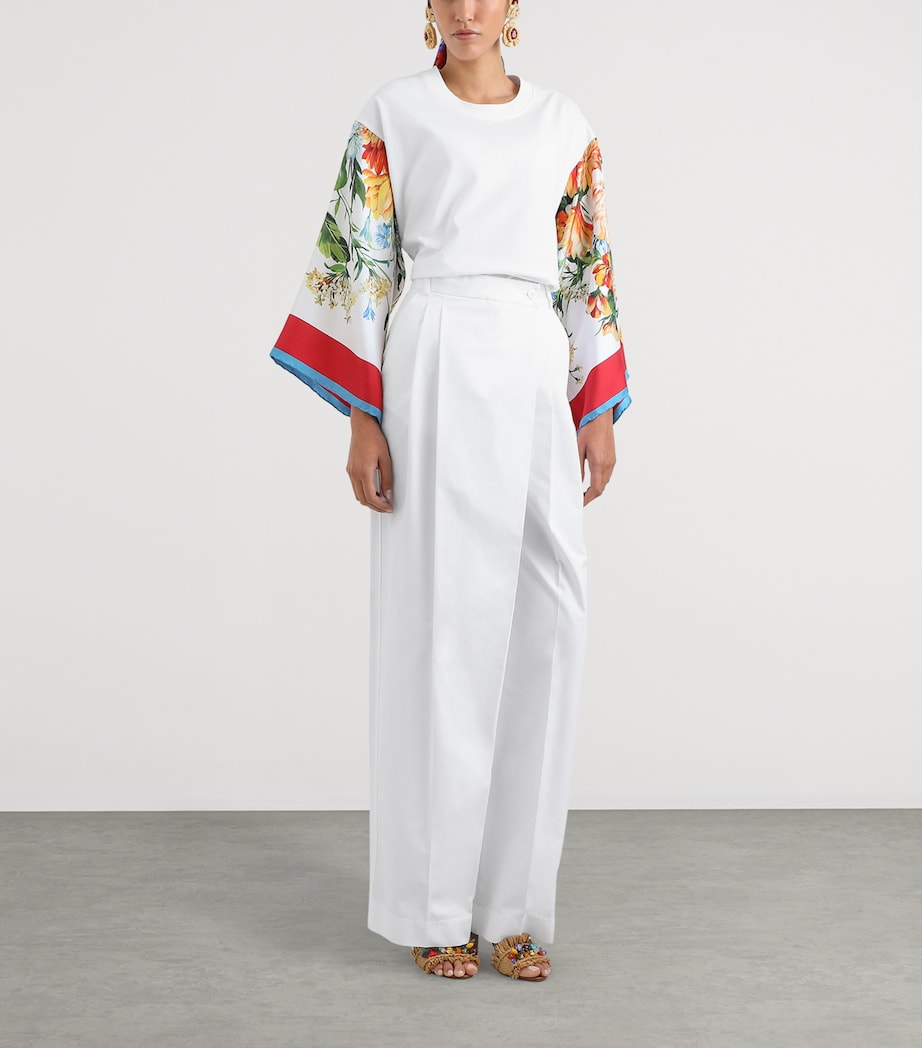 Cotton-Silk Floral-Sleeve T-Shirt W0800-OPTICAL WHITE Image 2