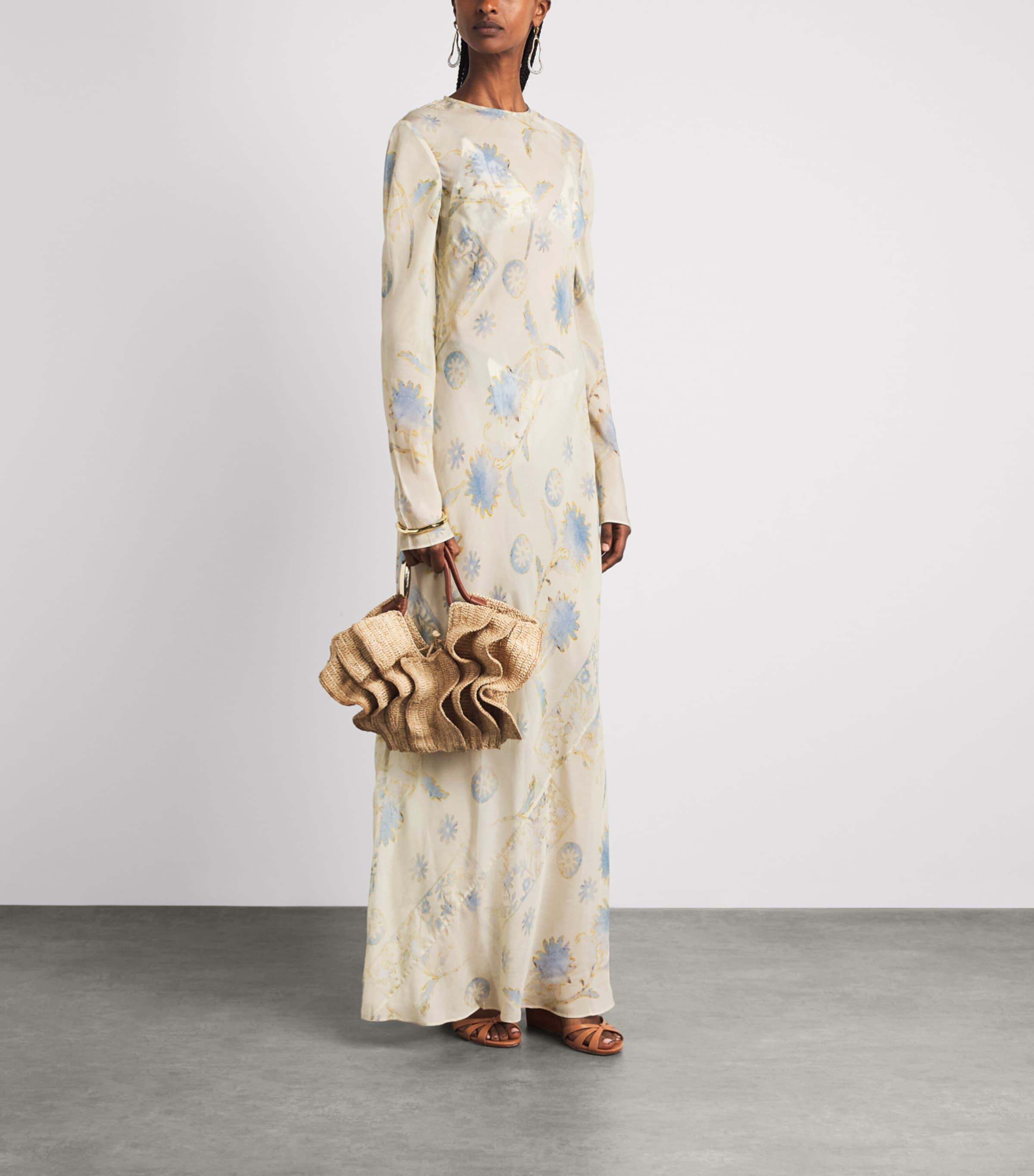 SIR. Womens Satin Floral Cecile Maxi Dress Eira Butter Image 2