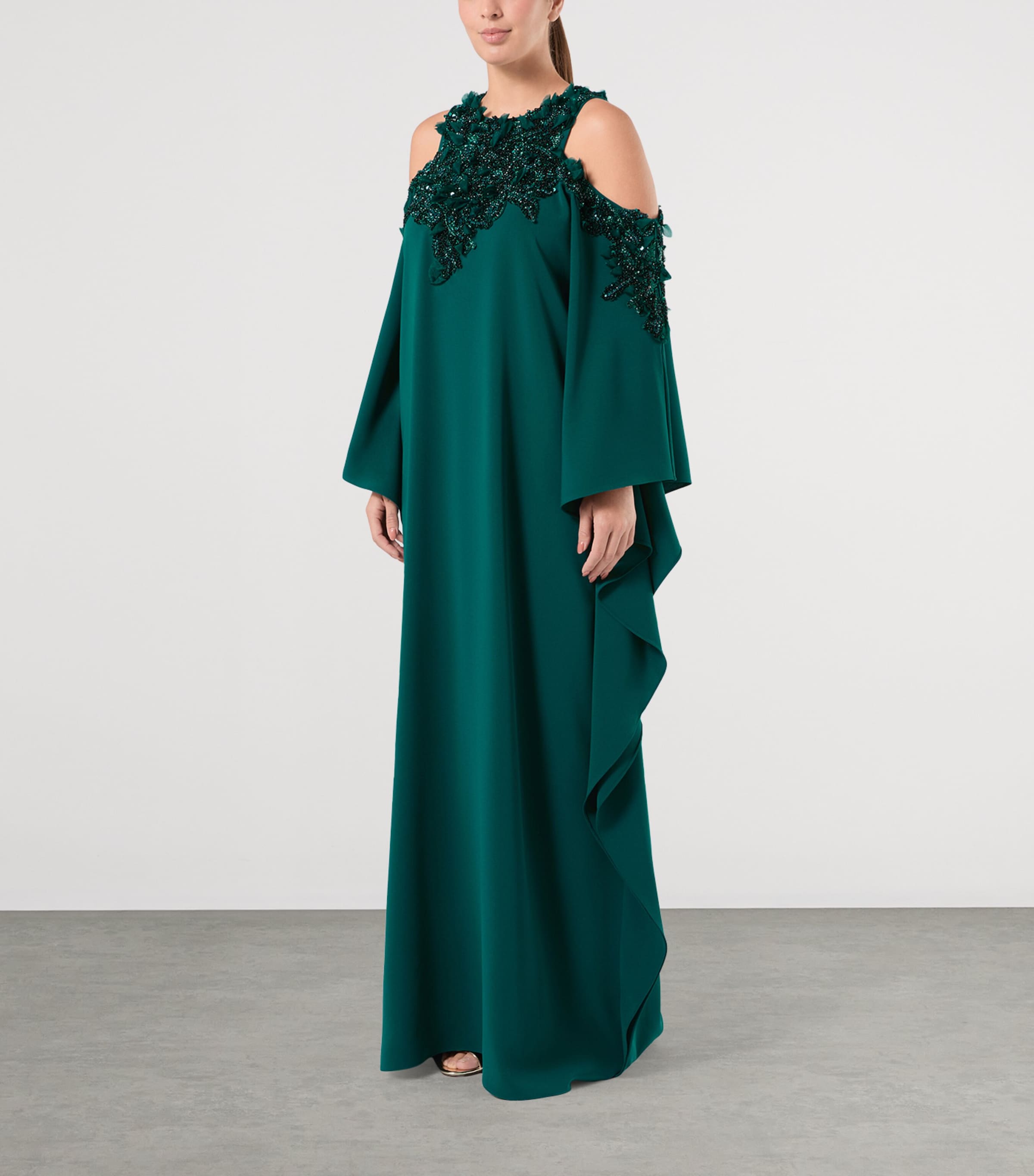 Marina Rinaldi Womens x Tony Ward Embellished Cold-Shoulder Maxi Dress Oil Image 3