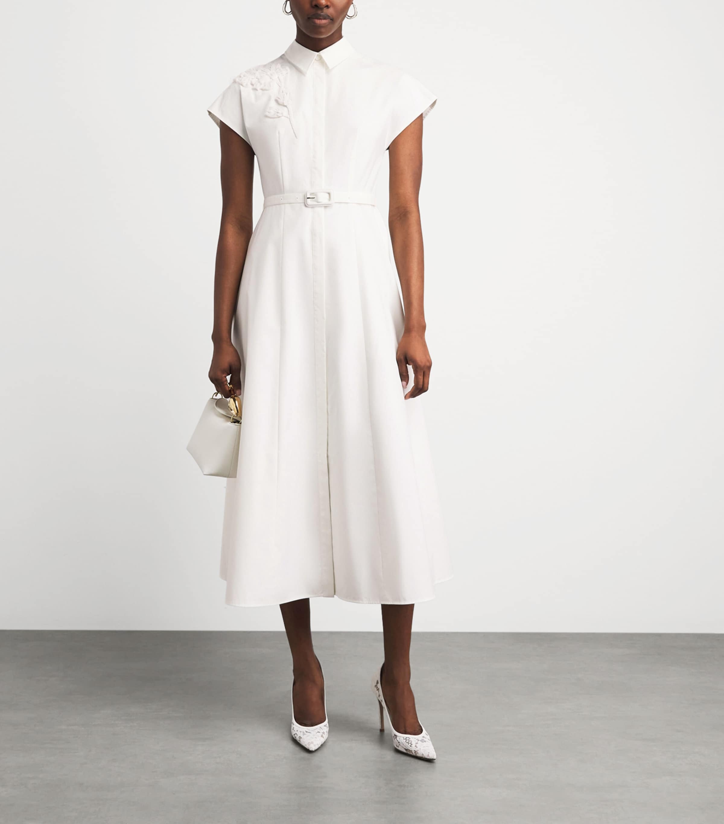 Huishan Zhang Womens Floral Appliqué Maddalena Midi Dress White Image 2