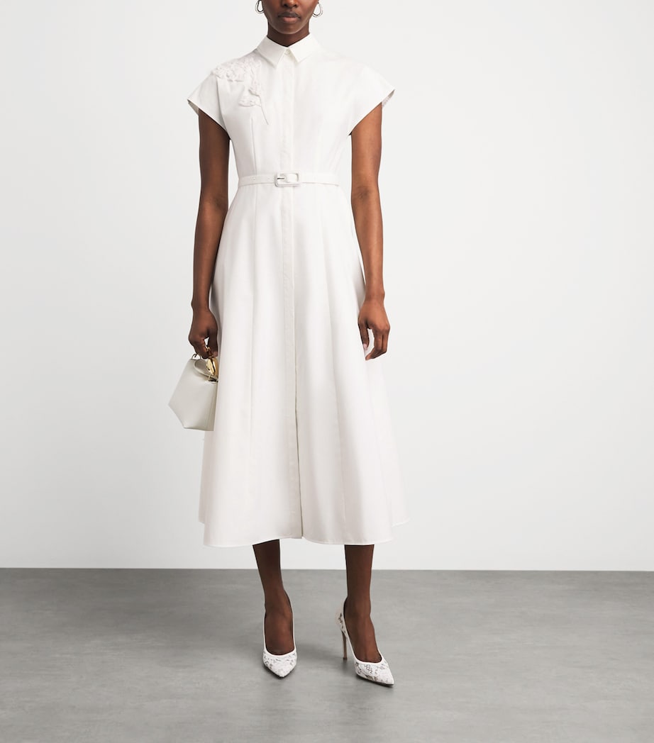 Huishan Zhang Womens Floral Appliqué Maddalena Midi Dress White Image 2
