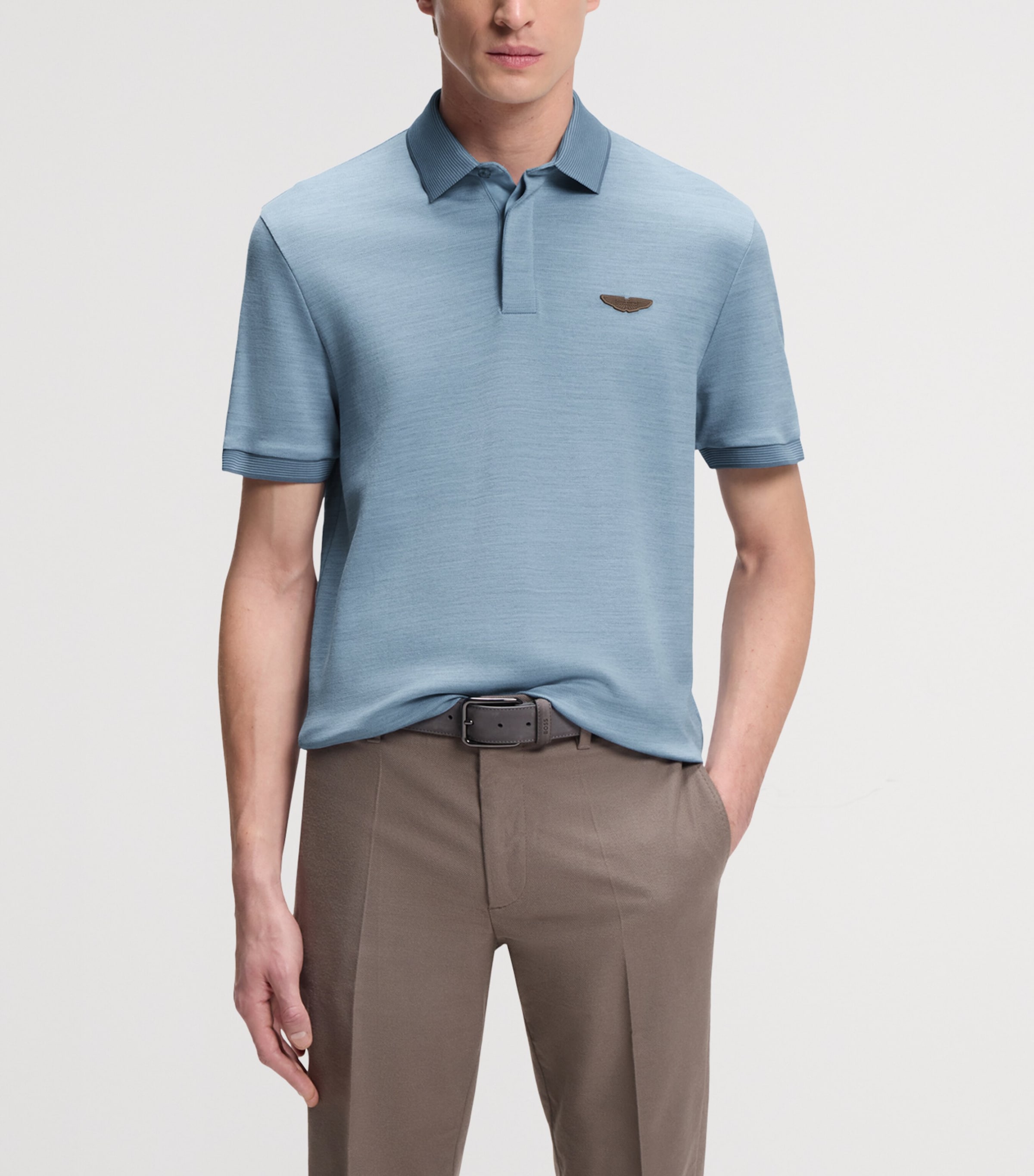 BOSS Mens x Aston Martin Cotton-Wool Polo Shirt Image 2