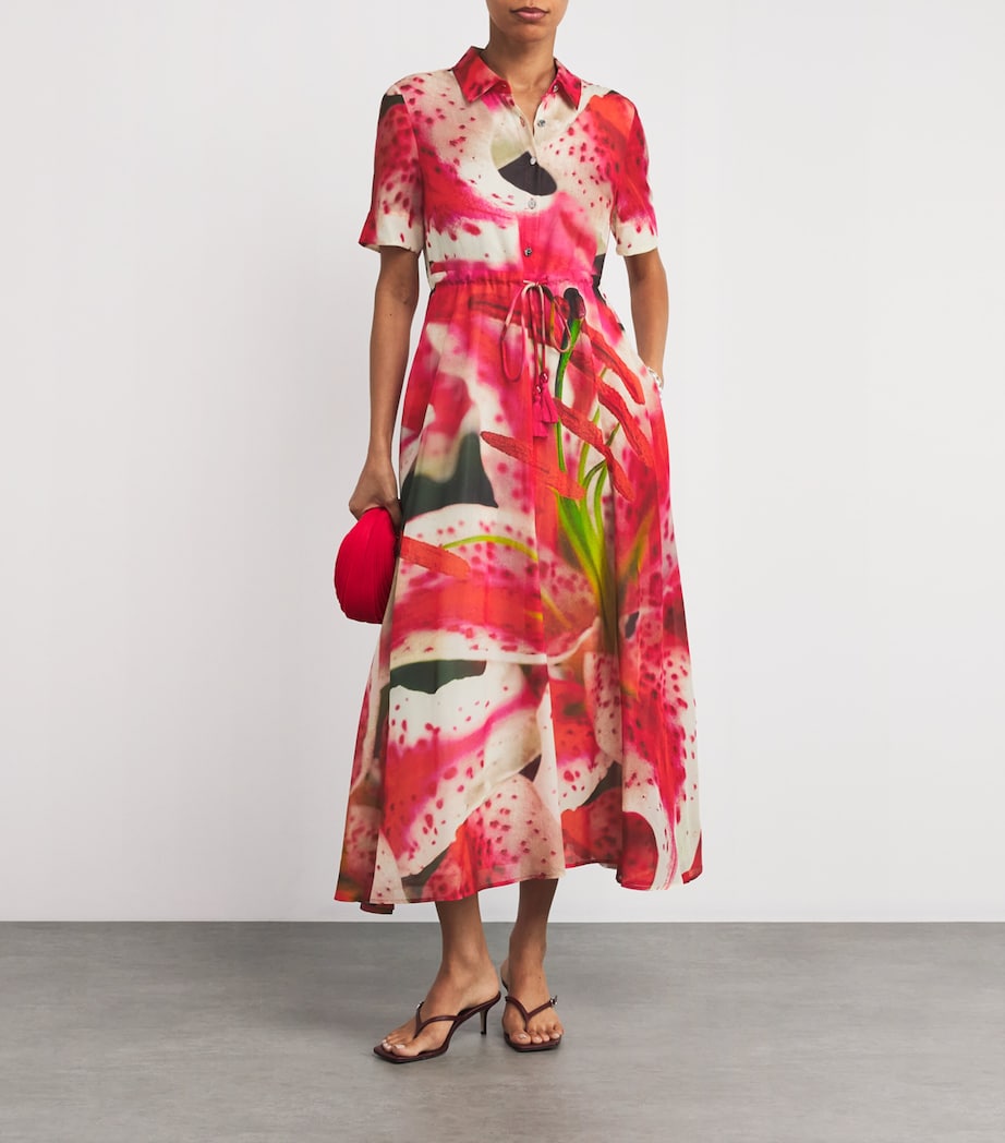 Silk-Cotton Lily Print Midi Dress PINK LILY Image 2