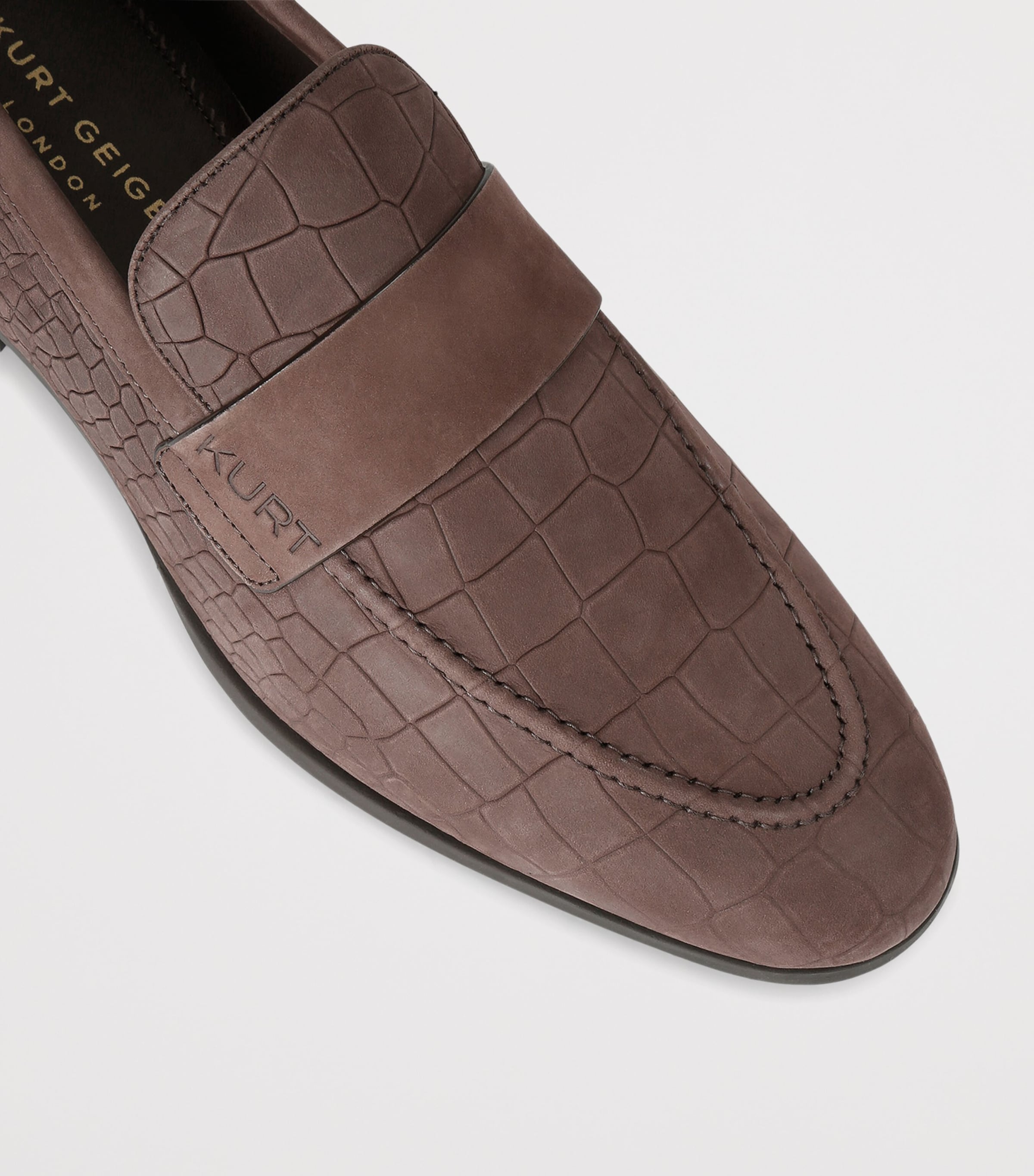 Kurt Geiger London Croc-Embossed Suede Aldgate Flex Loafers Dark Brown Image 2