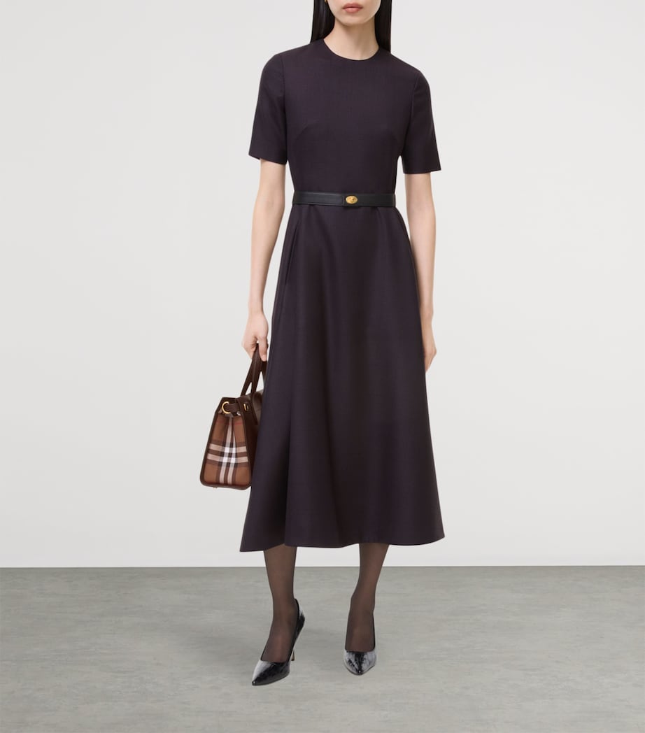 Burberry Womens Wool Check Midi Dress Dark Pelt Brown Chk Image 2