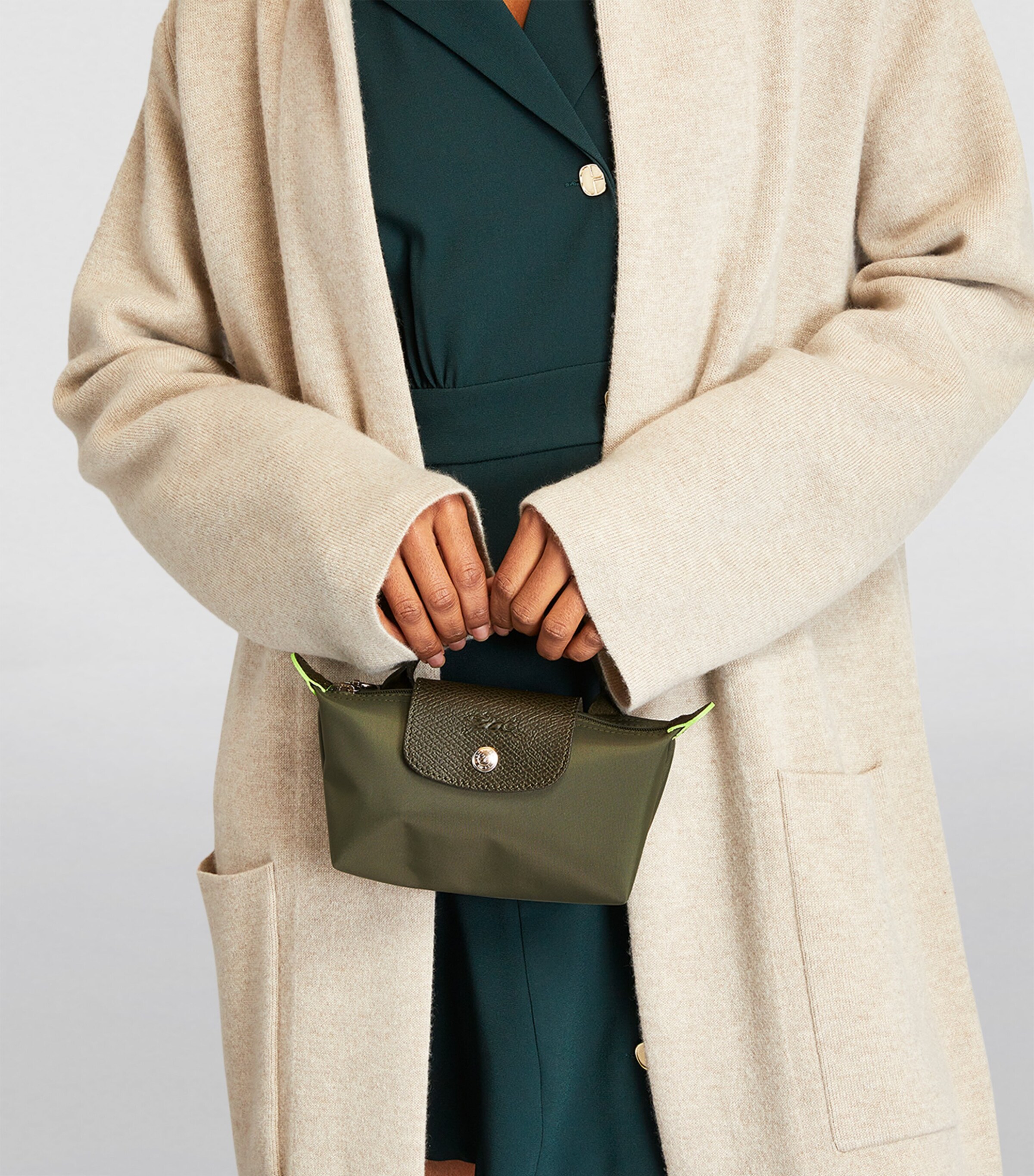 Longchamp Green Le Pliage Green Pouch | Harrods UK