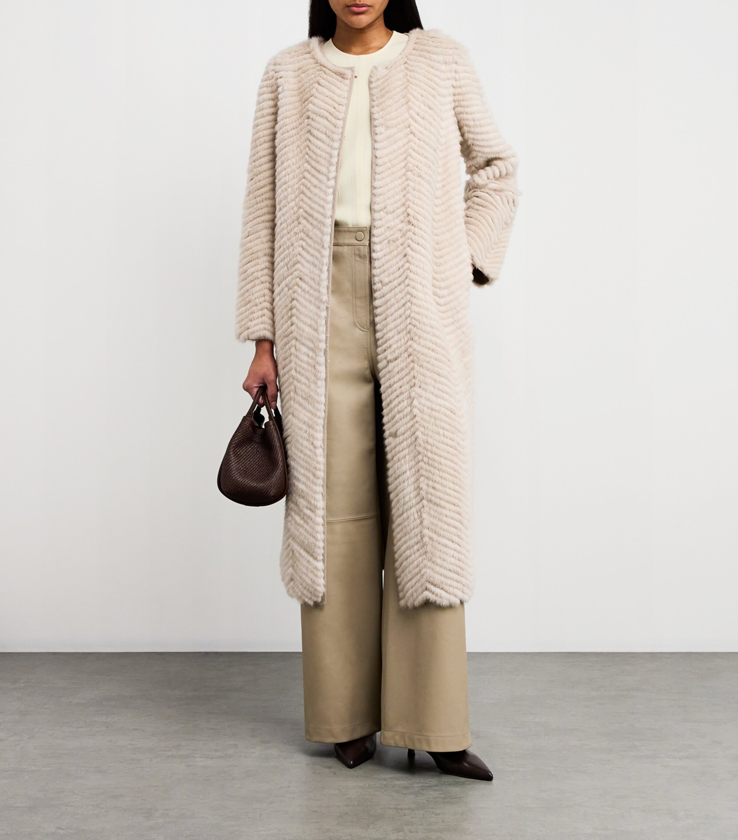 Yves Salomon Womens Wool-Fur Longline Coat Image 2