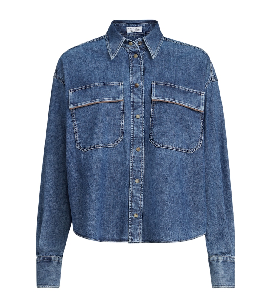 Brunello Cucinelli Womens Denim Monili-Embellished Shirt Image 1