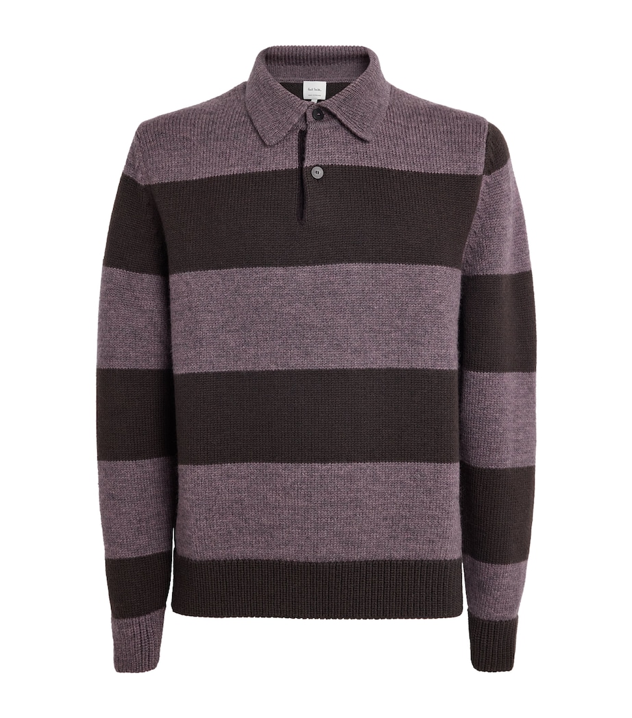 Wool Stripe Polo Sweater PURPLE-54 Image 1