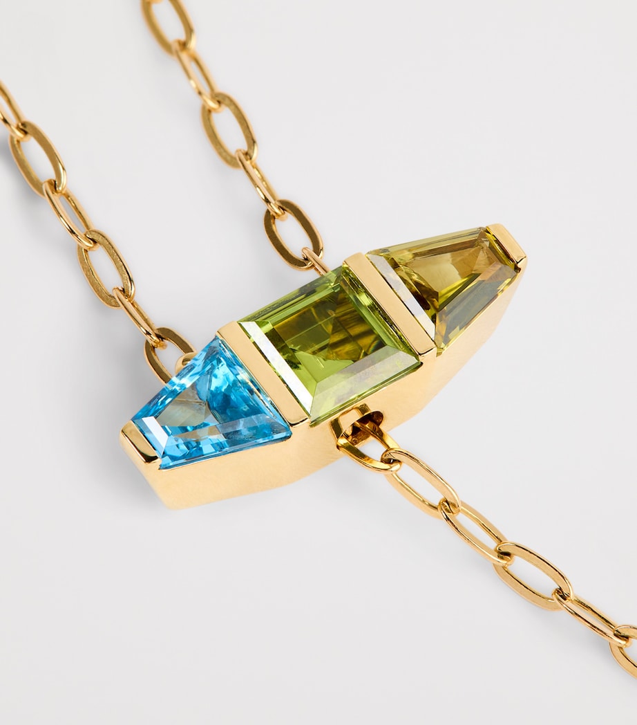 Yellow Gold, Topaz, Peridot, Tourmaline and Turquoise Helix Lariat Necklace YELLOW GOLD Image 5