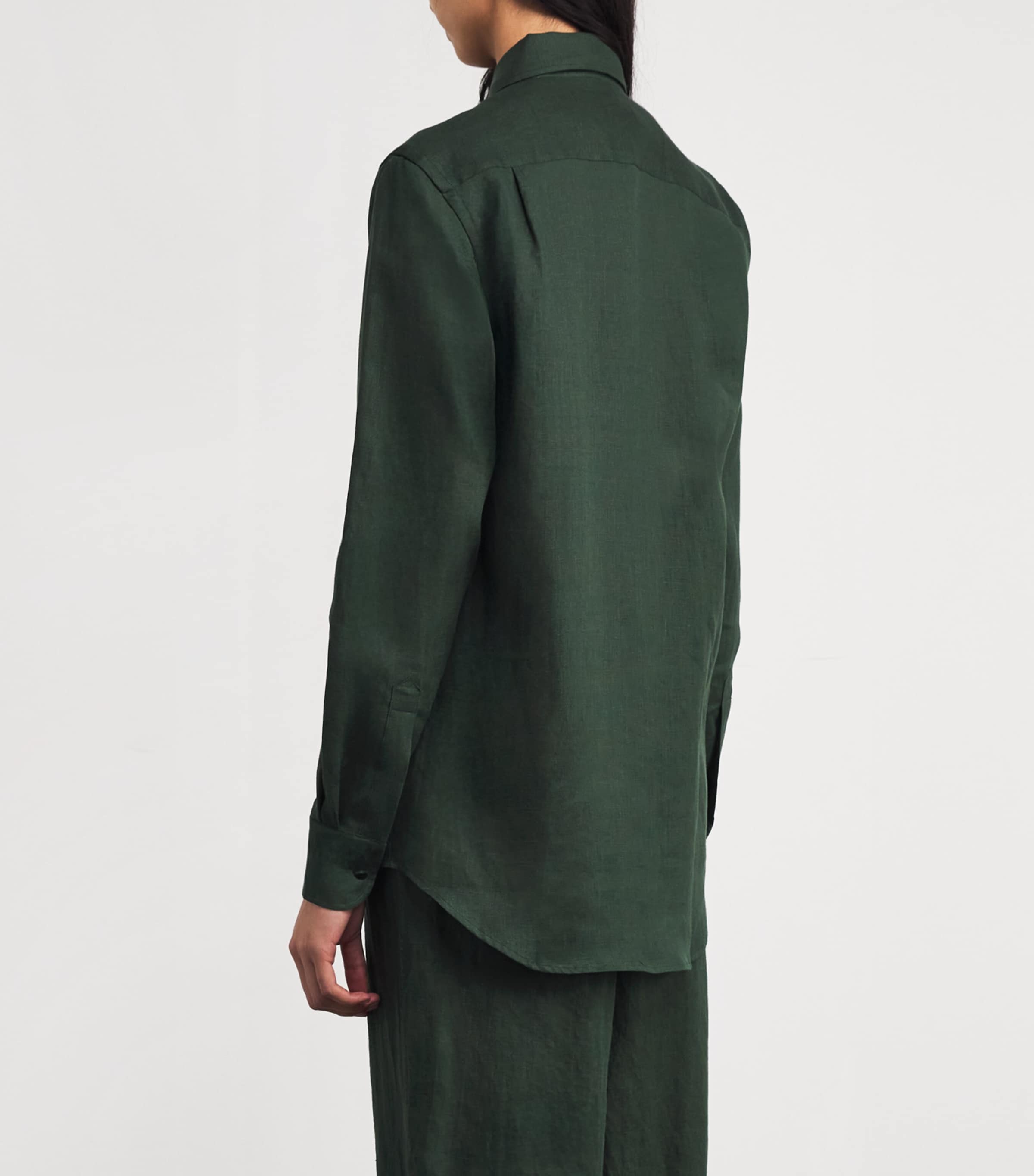 With Nothing Underneath Womens Linen The Boyfriend Shirt Hunter Green Image 4