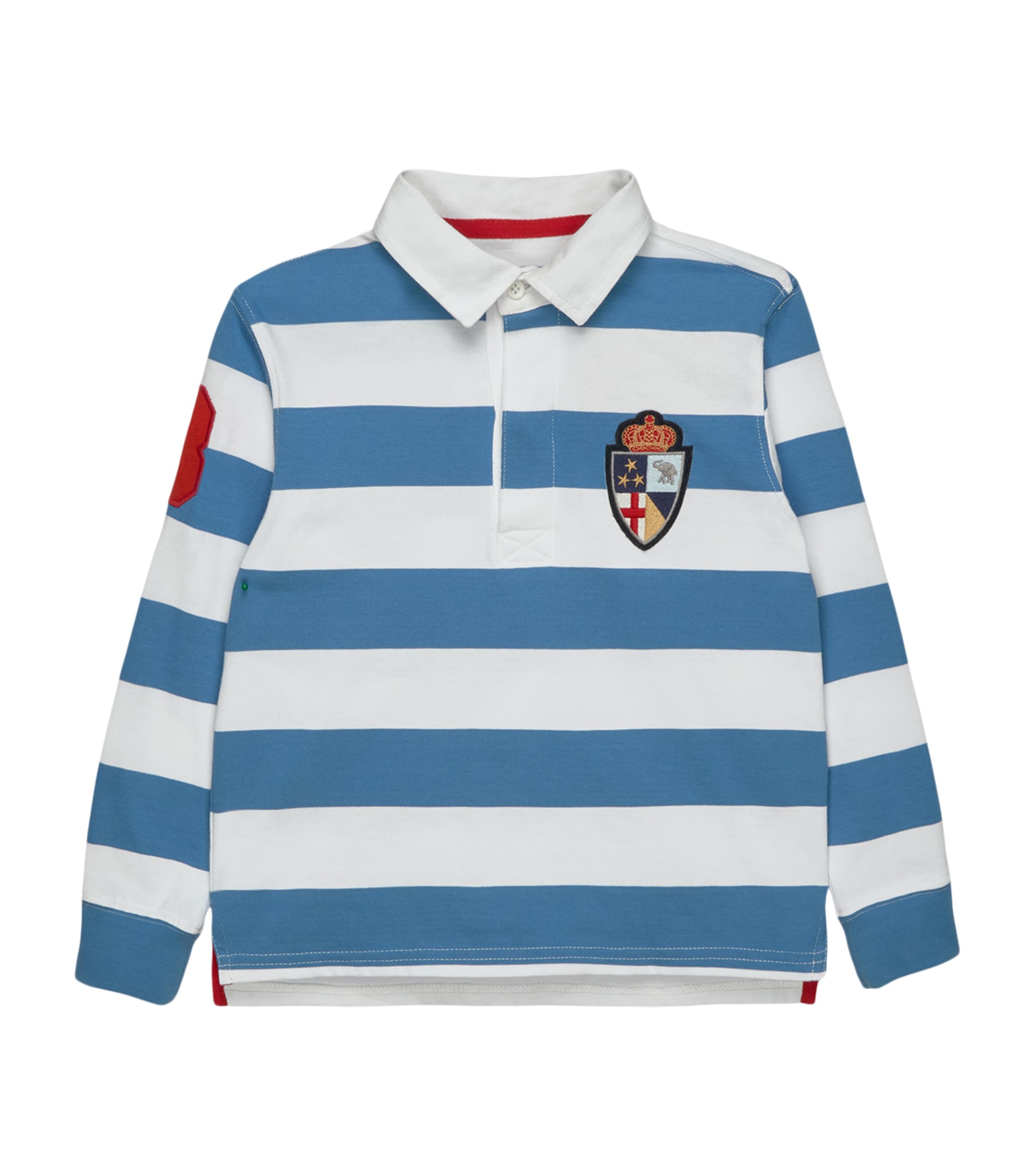 Trotters Cotton Nicholas Rugby Shirt (2-5 Years) Denim Blue/white Str Image 1