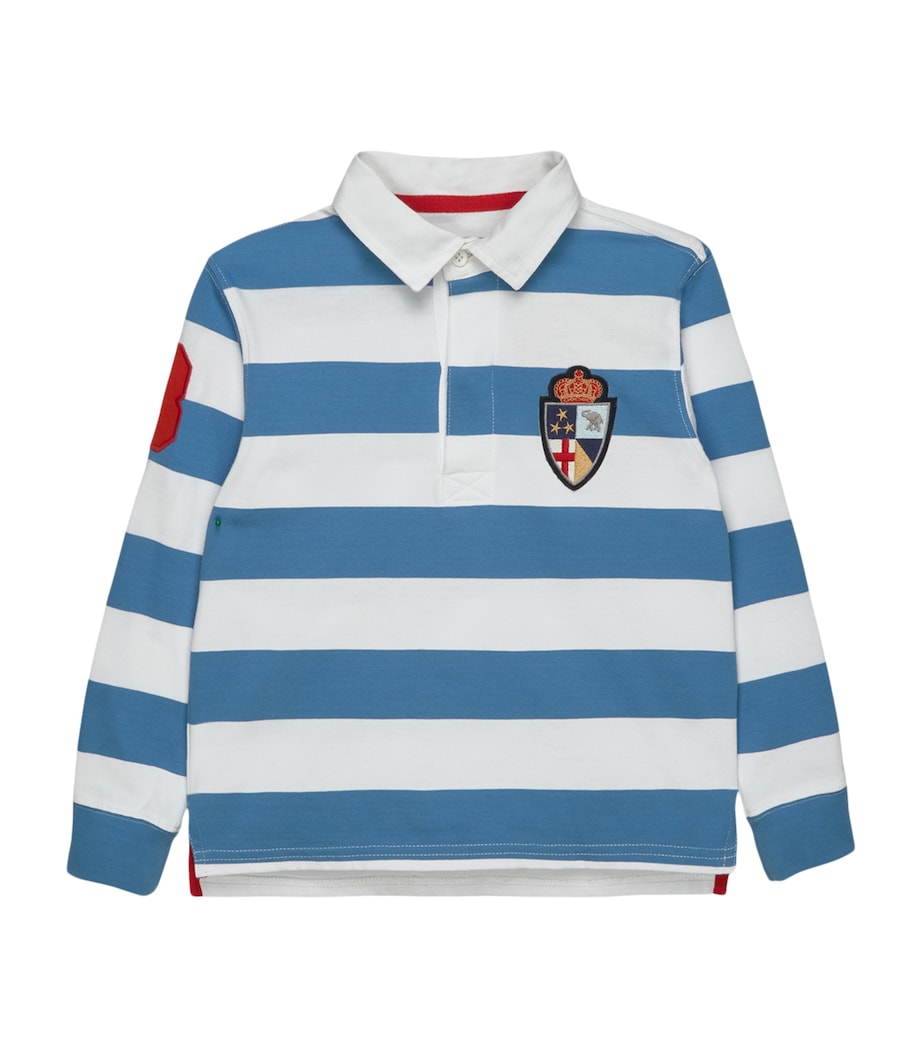 Trotters Cotton Nicholas Rugby Shirt (2-5 Years) Denim Blue/white Str Image 1