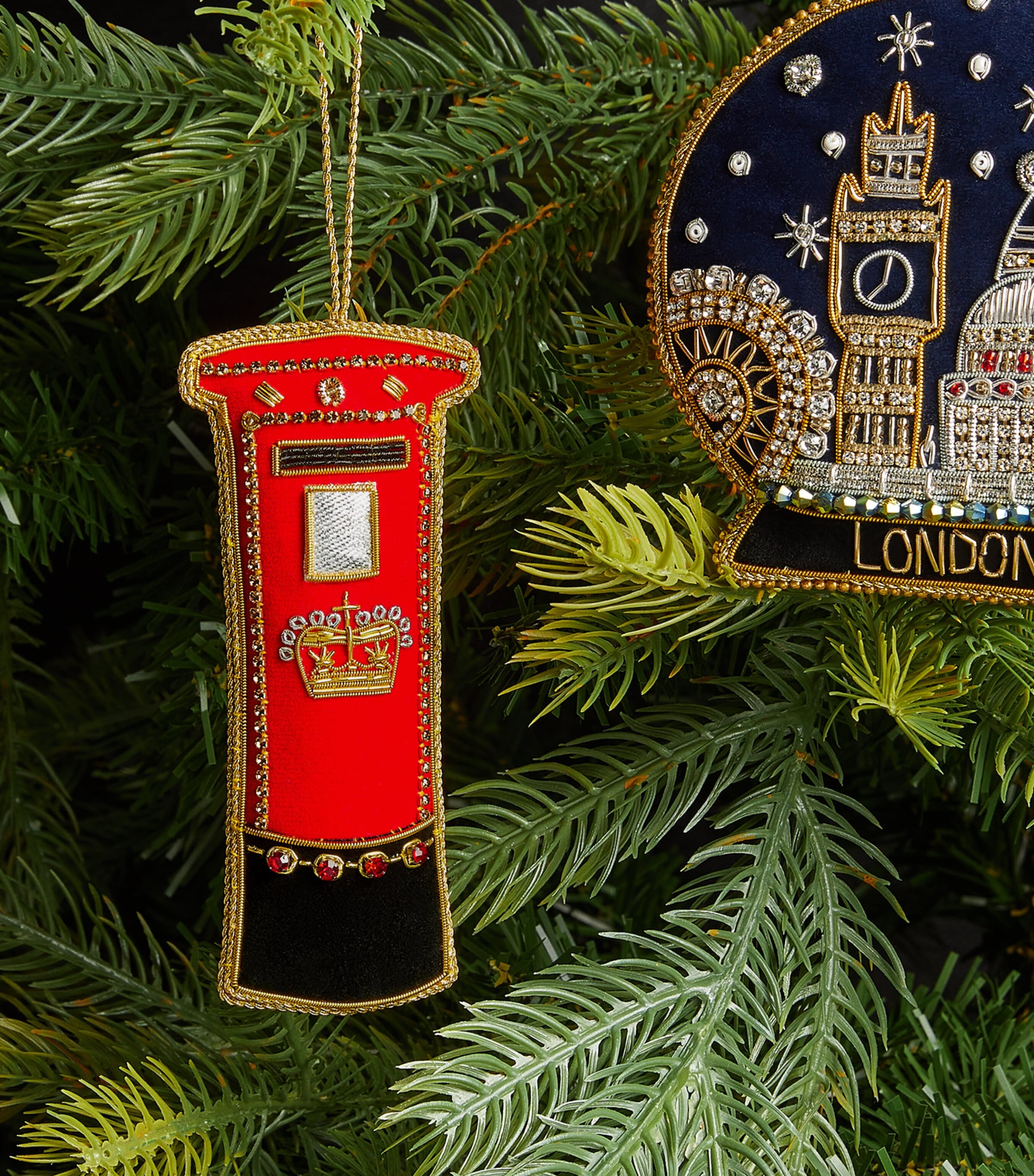 Beaded Post Box Tree Decoration RED/GOLD Image 2