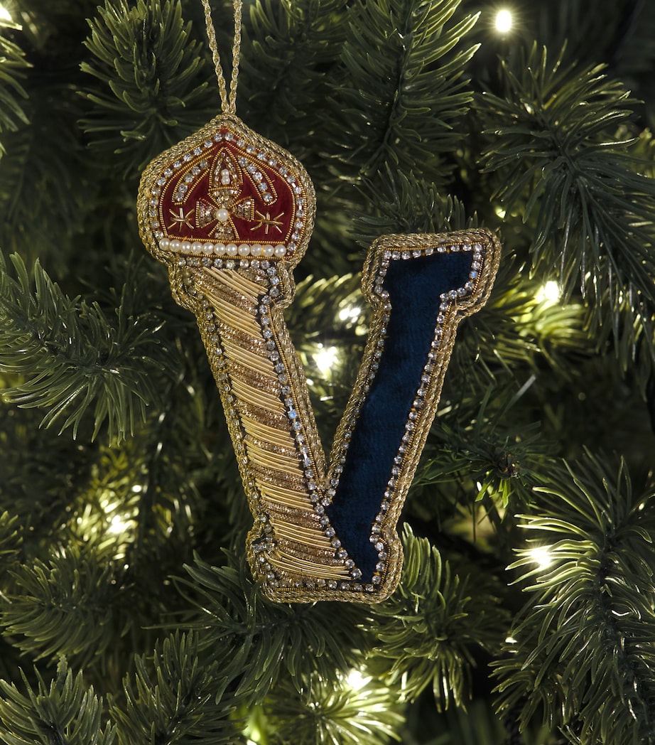 Tinker Tailor Letter V Tree Decoration Navy, Gold & Wine Image 3