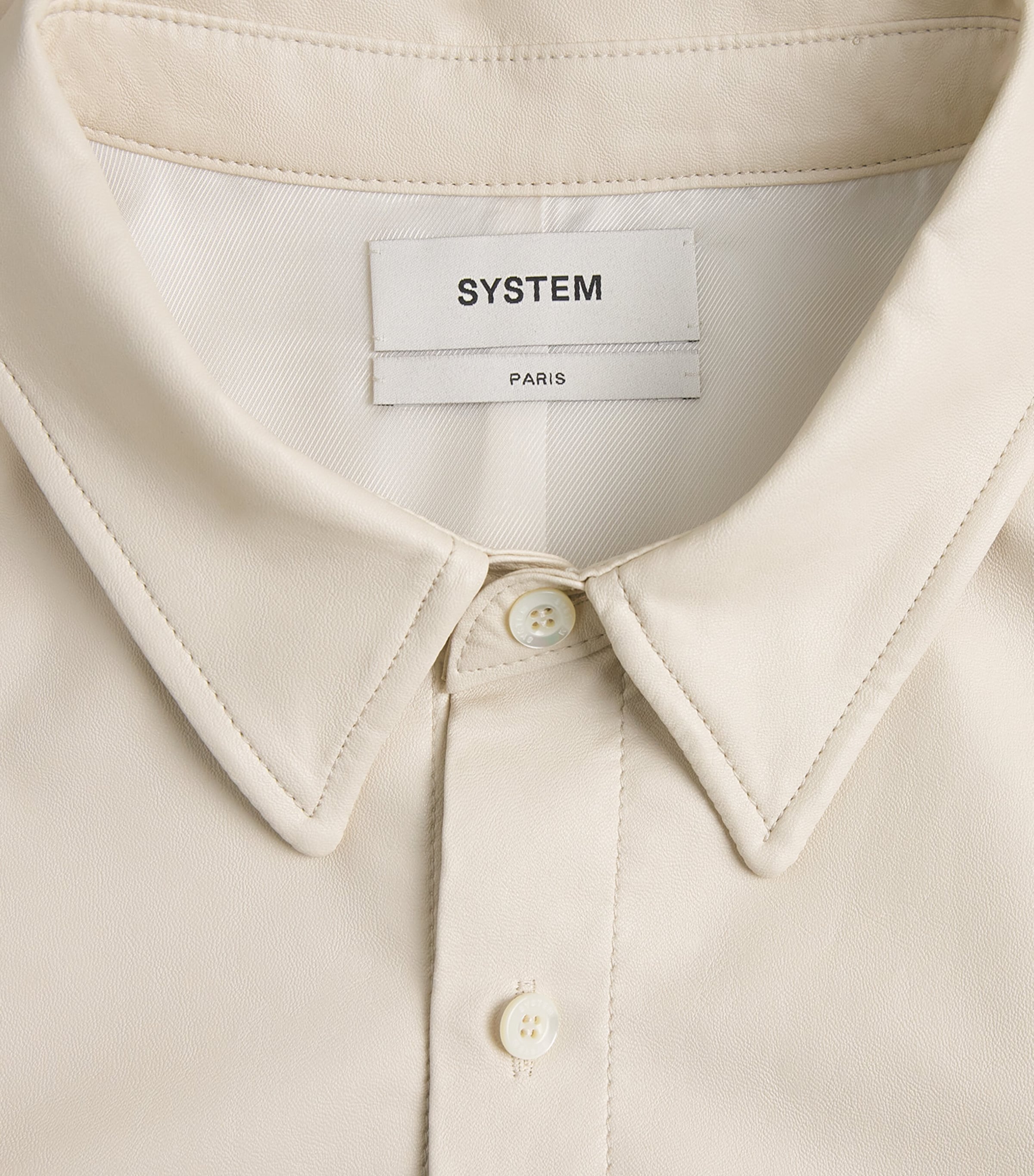 System Mens Faux Leather Shirt Ecru Image 6