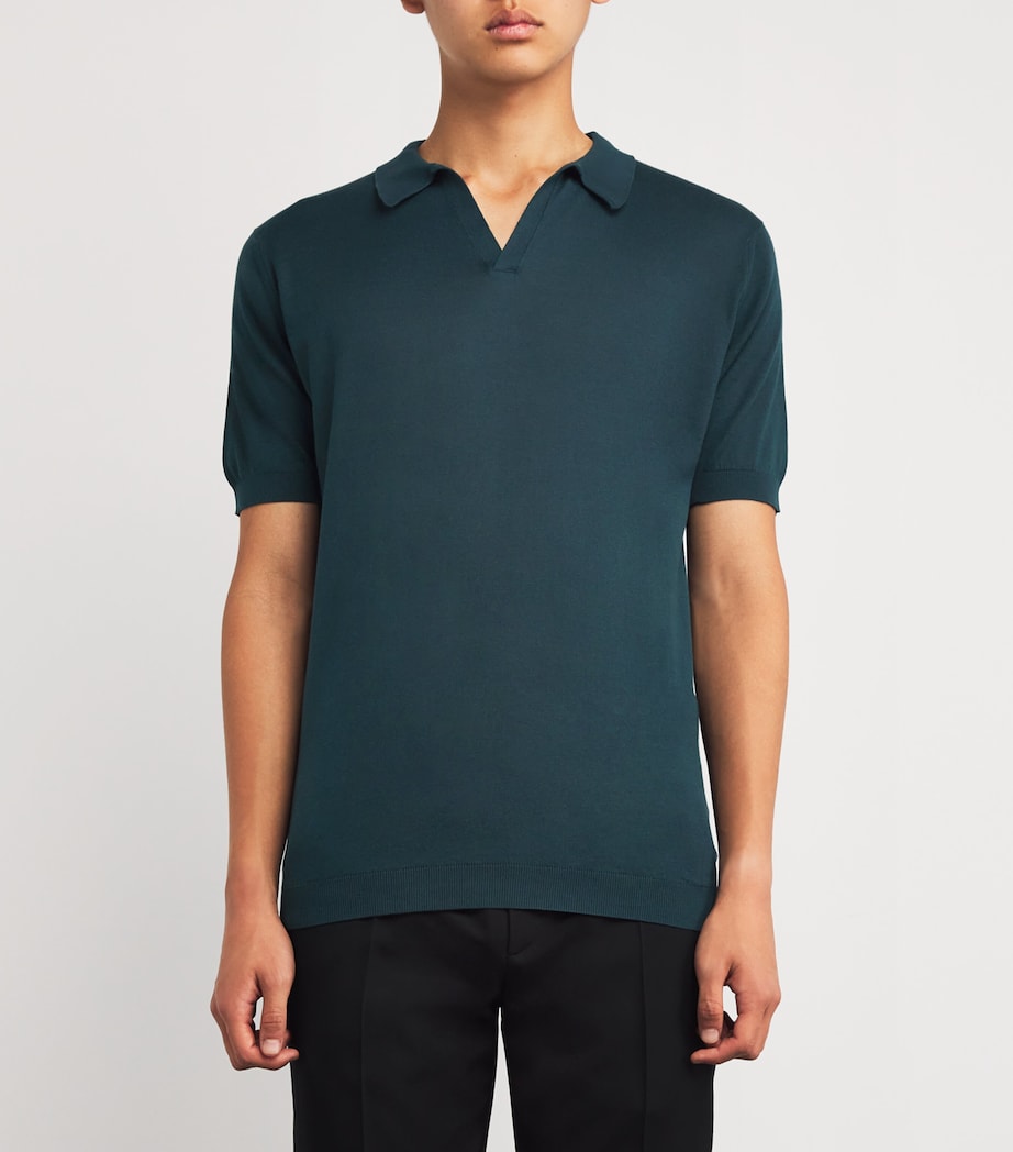 John Smedley Mens Sea Island Cotton Skipper-Collar Noah Polo Shirt Rainforest Image 3