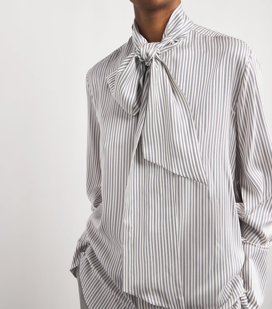 Silk Scarf Shirt 0605 - WHT/NVY BRDX Image 6