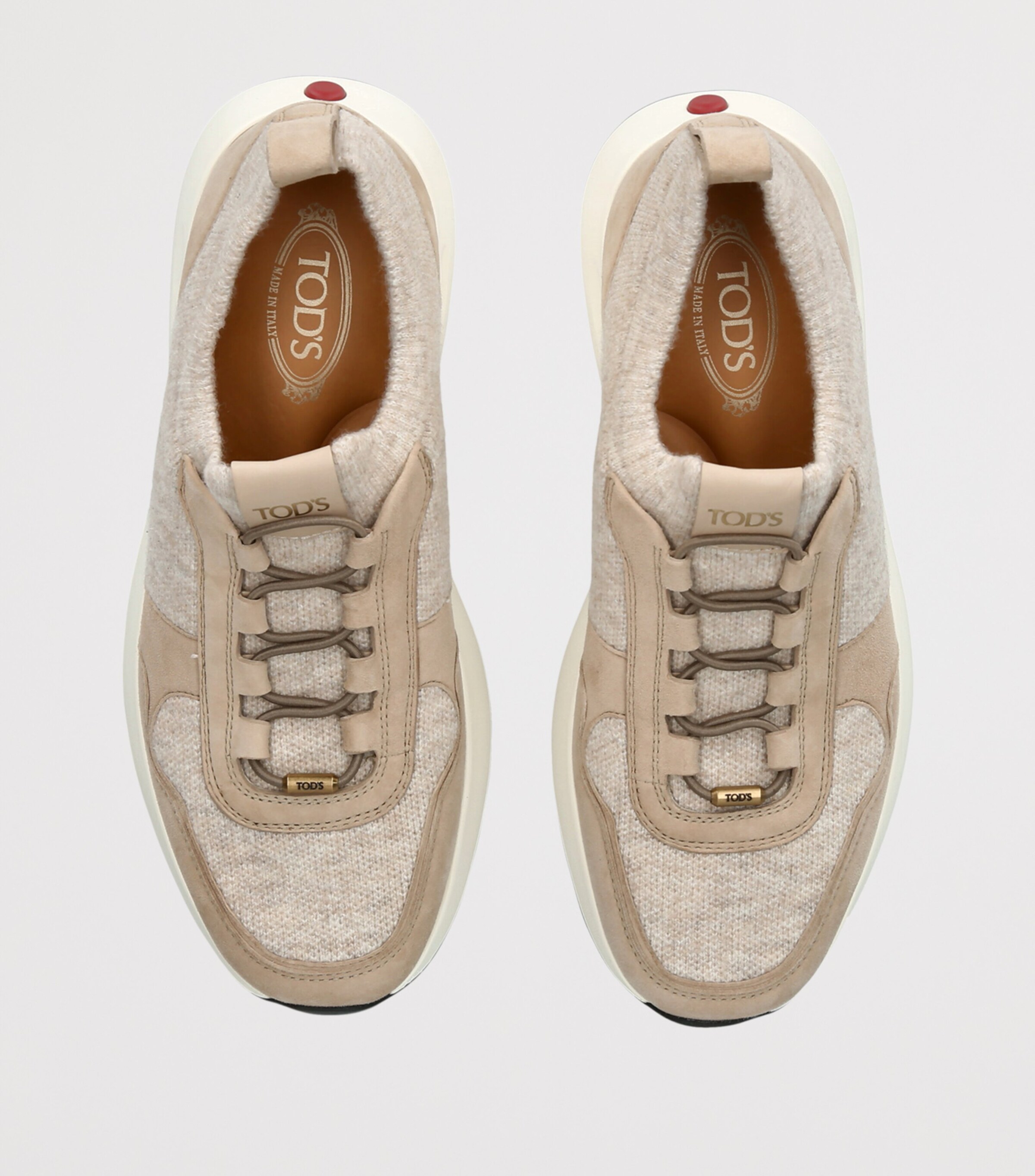 Tod's Suede-Knit Red Dot Sneakers Beige Image 3