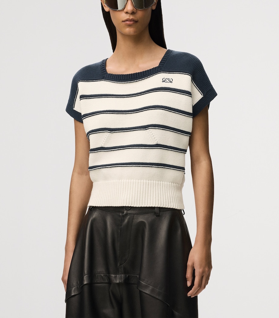 LOEWE Womens Cotton-Wool Stripe Sweater White/navy Blue Image 3