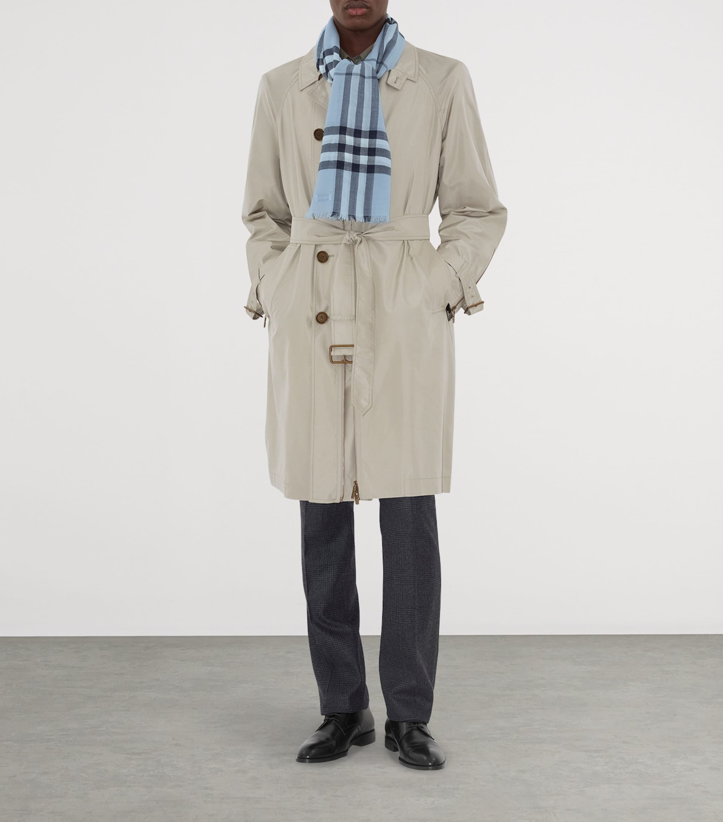 Wool Wide Check Scarf BANK BLUE Image 4