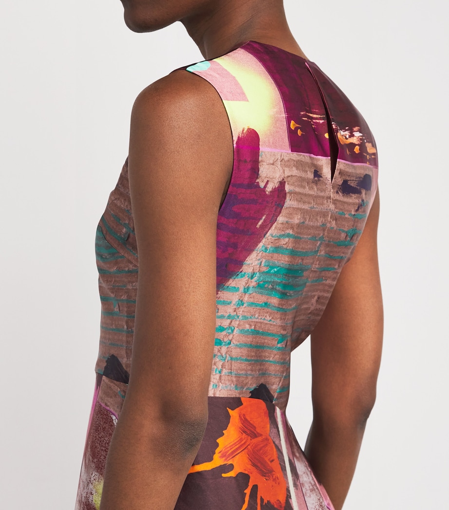 Silk Printed Lette Midi Dress LILAS PICTORIAL PRNT Image 6