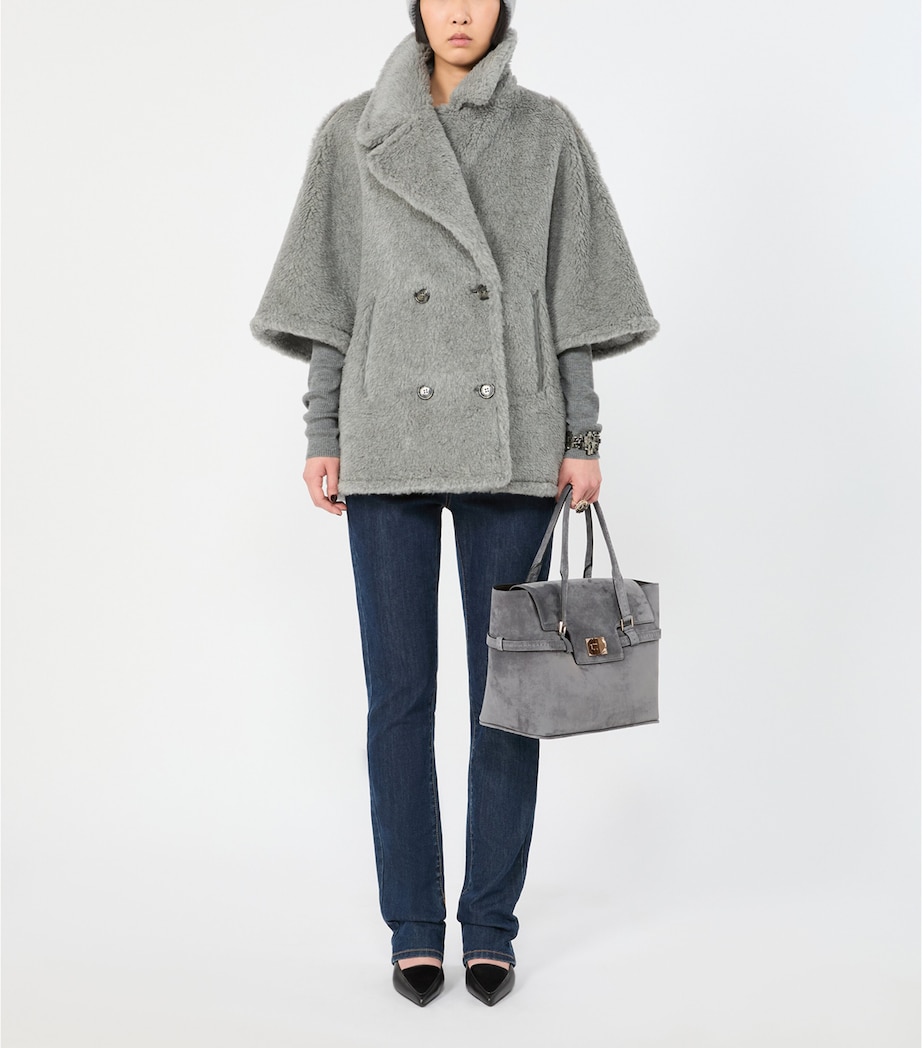 Max Mara Womens Suede Margaux Top-Handle Bag Medium Grey Image 2