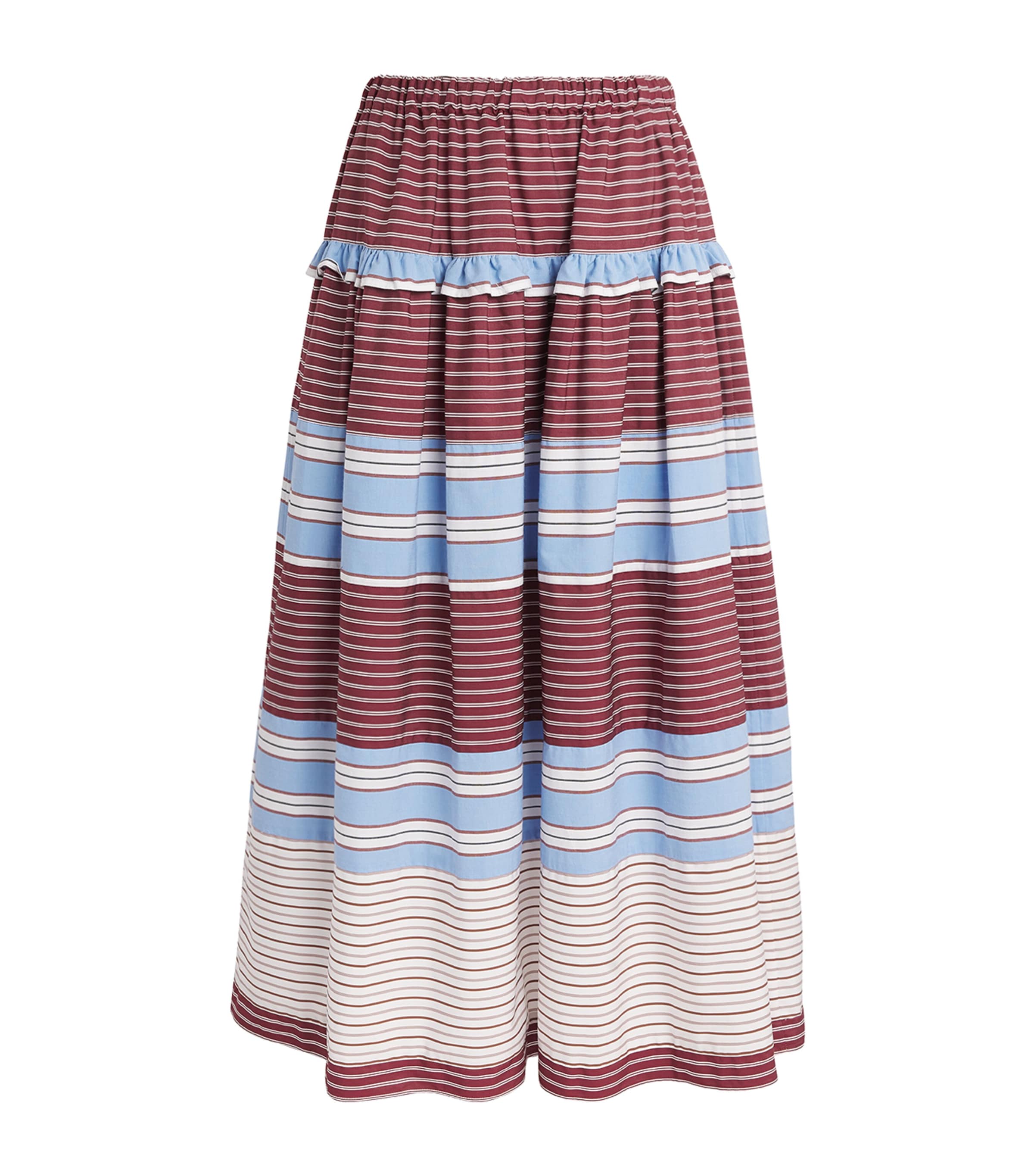 Sandro Paris Womens Cotton Stripe Maxi Skirt Burgundy / White Image 1