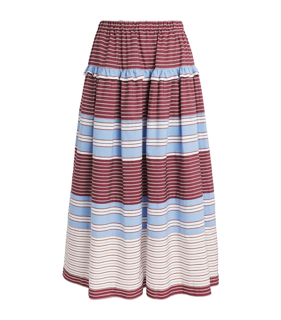 Sandro Paris Womens Cotton Stripe Maxi Skirt Burgundy / White Image 1