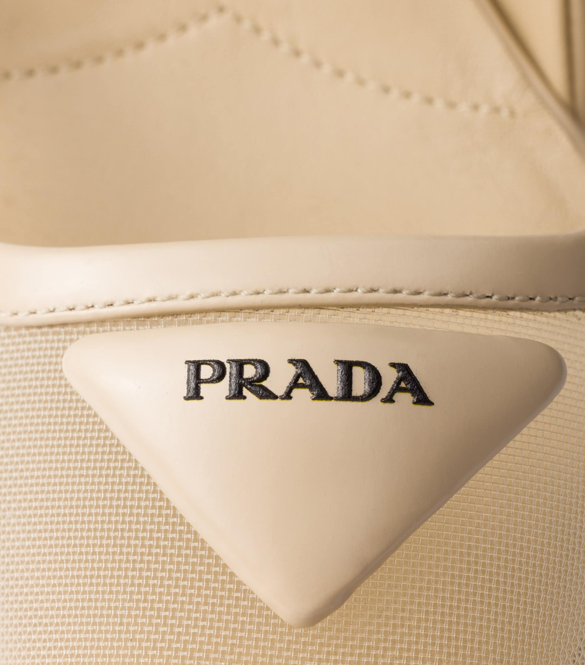 Prada Leather-Mesh Slingback Pumps 75 Neutral Image 6