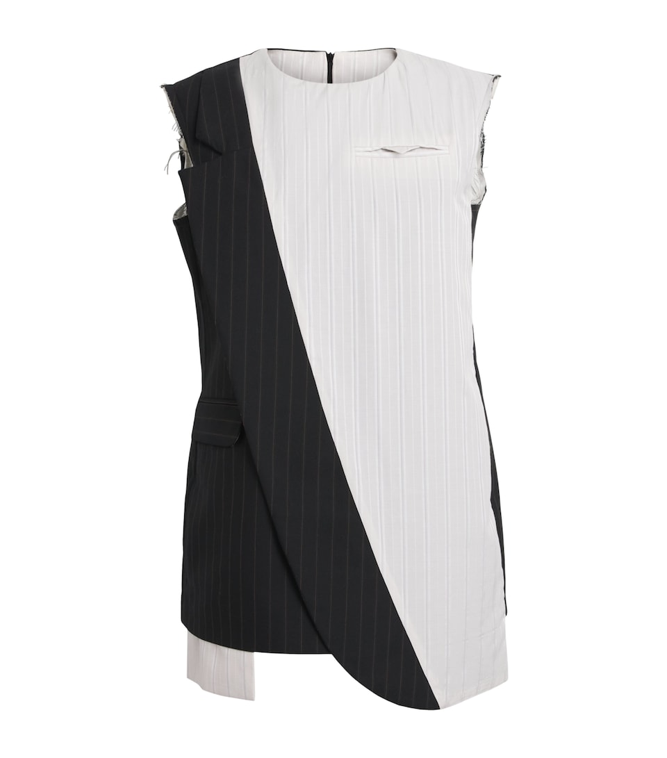 LATE FOR WORK Striped Two-Tone Deconstructed Mini Dress Nvy Str