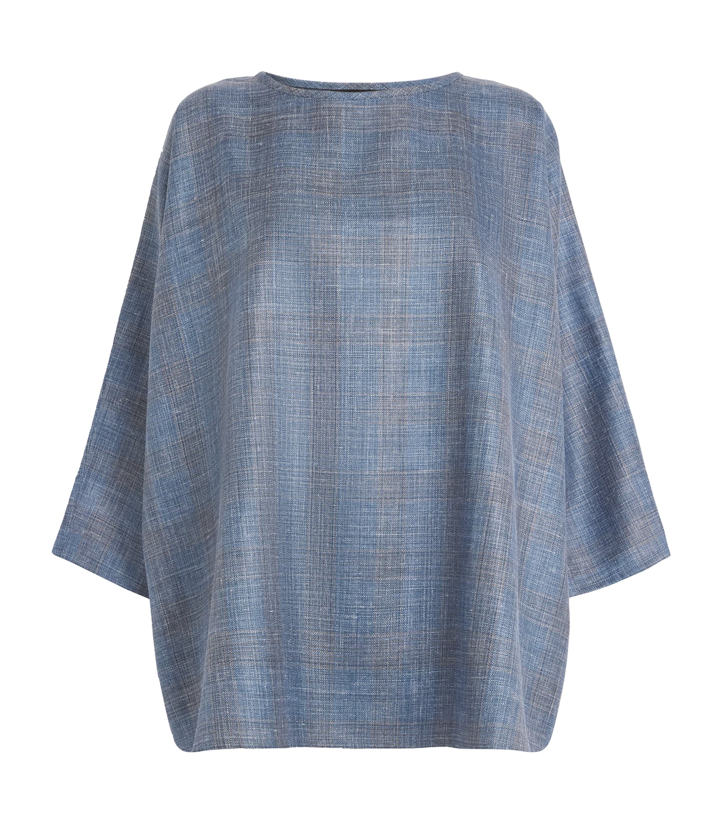 Eskandar Wool-silk-linen Boat-neck Top In Blue