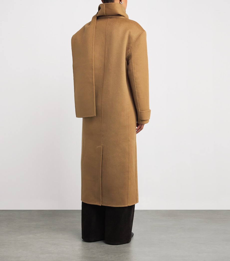 Wool Scarf-Detail Coat CAMEL Image 4