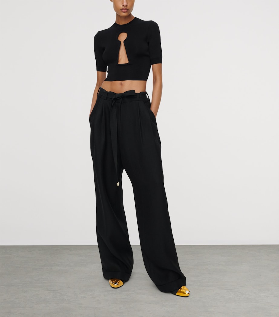 Schiaparelli Womens Knitted Keyhole Cropped T-Shirt Black Image 2