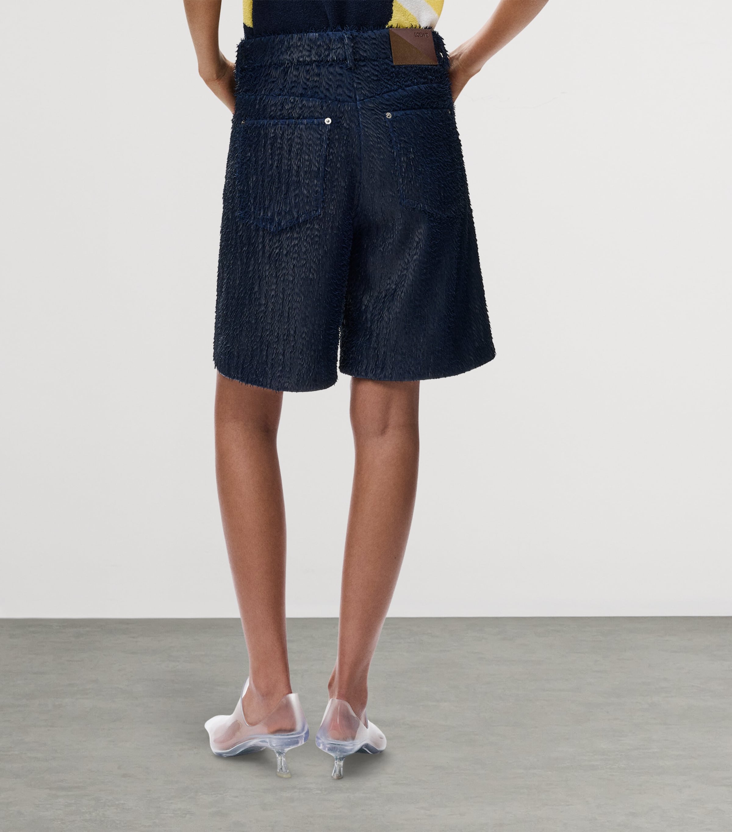 LOEWE Womens Leather Feather Shorts Dark Blue Image 4