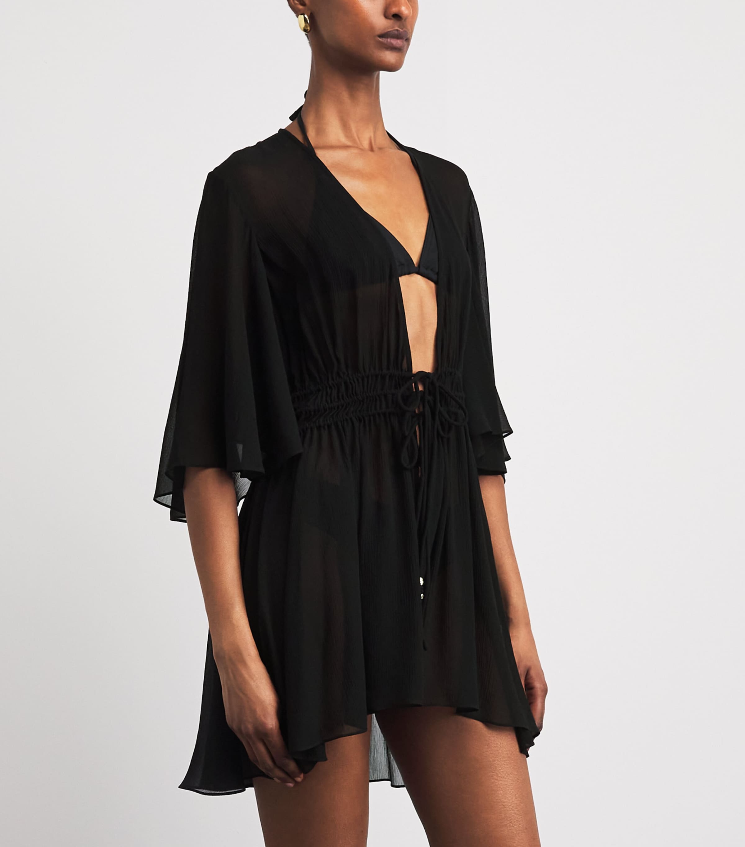 Eres Womens Silk Muslin Operette Short Kaftan Noir Image 4