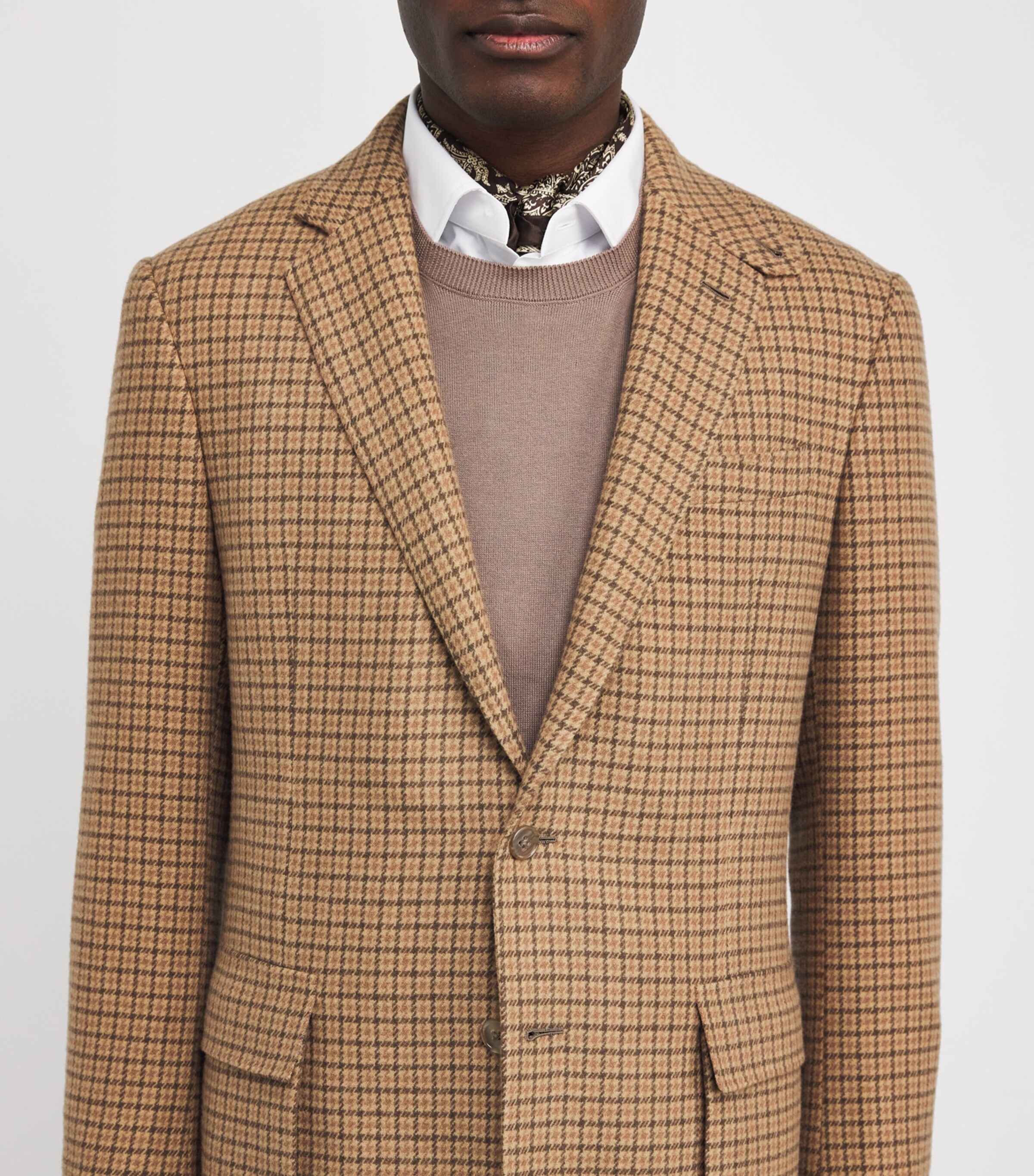 Ralph Lauren Purple Label Mens Cashmere-Wool Tweed Kent Blazer Camel Image 6