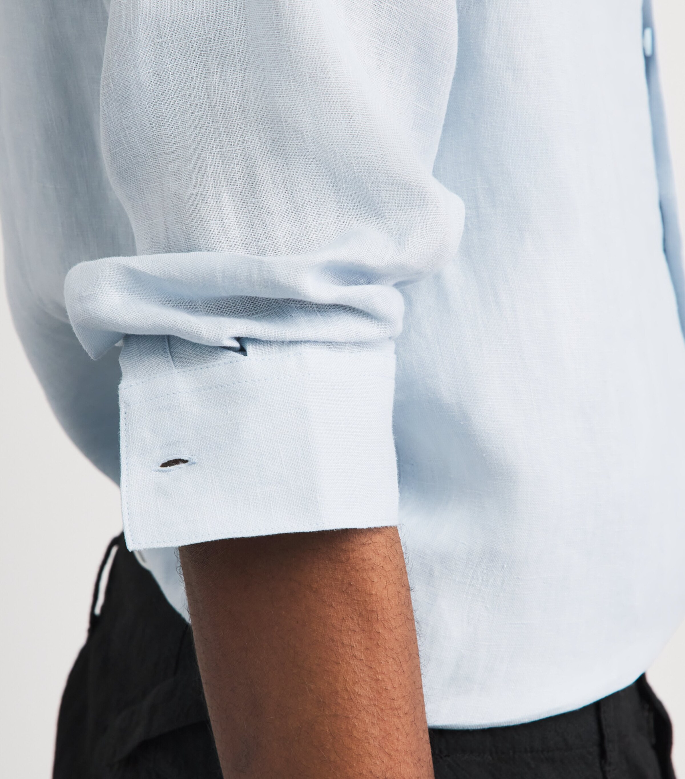 Sandro Paris Mens Linen Shirt Sky Blue Image 3