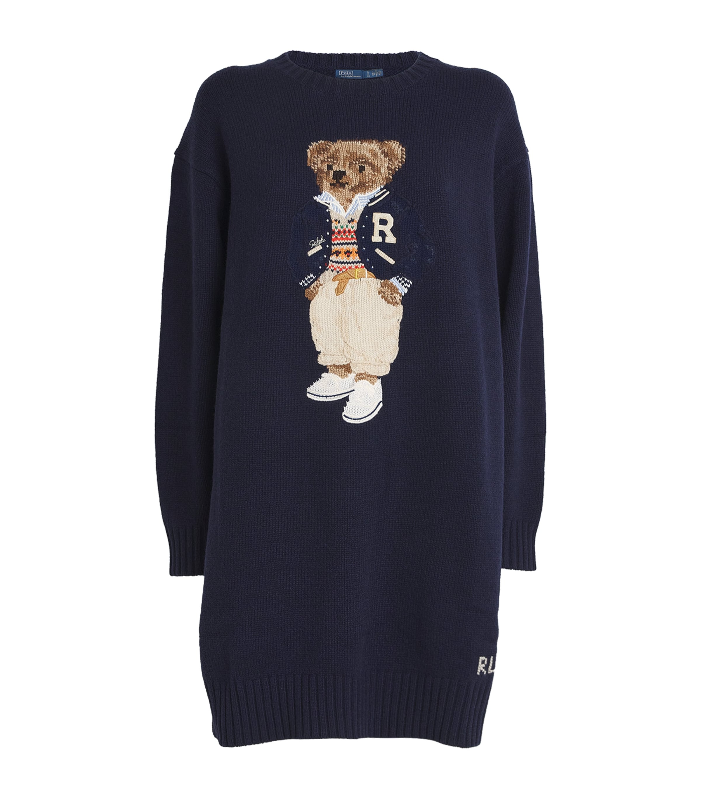 Polo Ralph Lauren Wool-cashmere Polo Bear Mini Dress In Navy