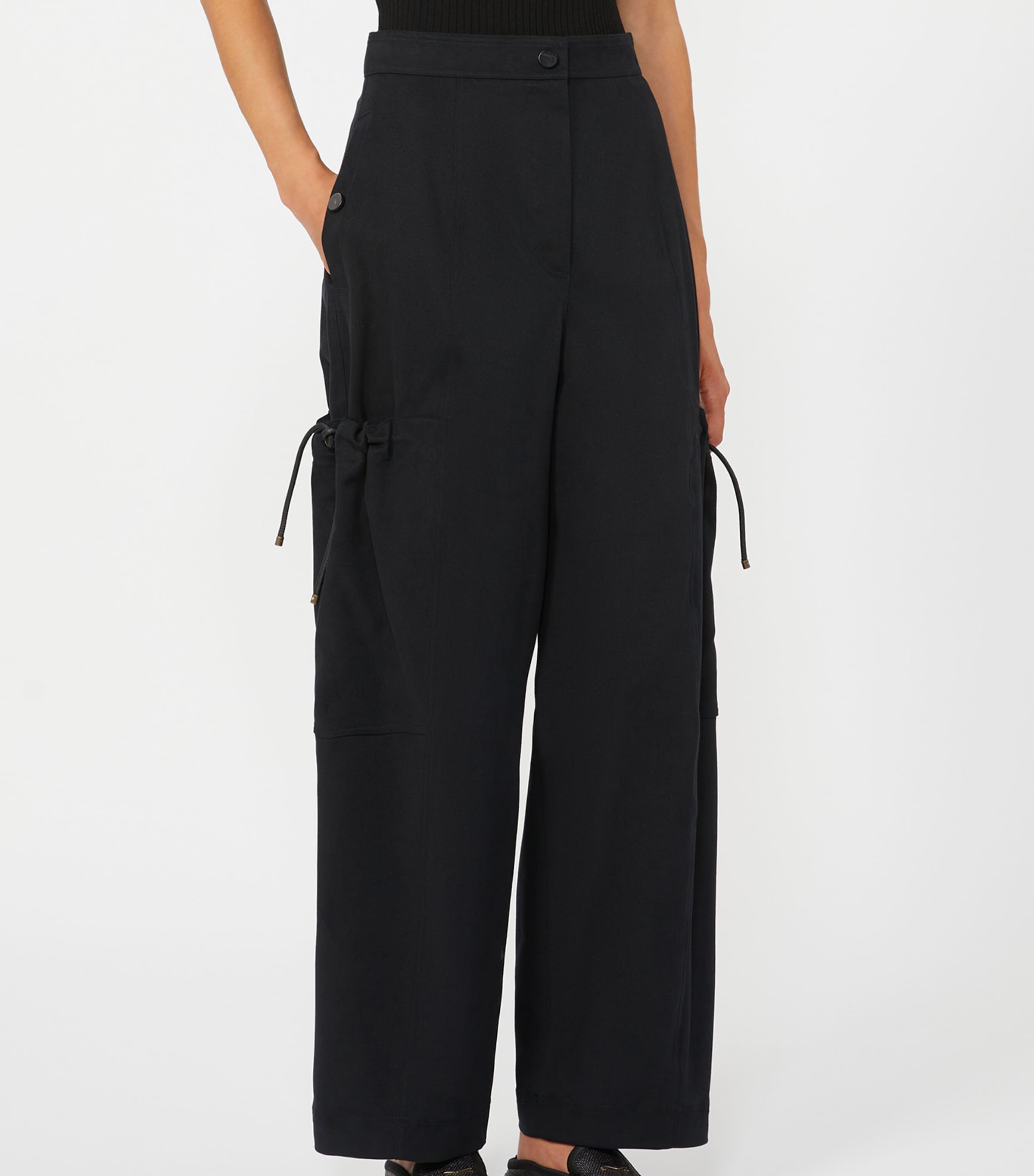 Max Mara Womens Stretch-Cotton Cargo Trousers Black Image 3