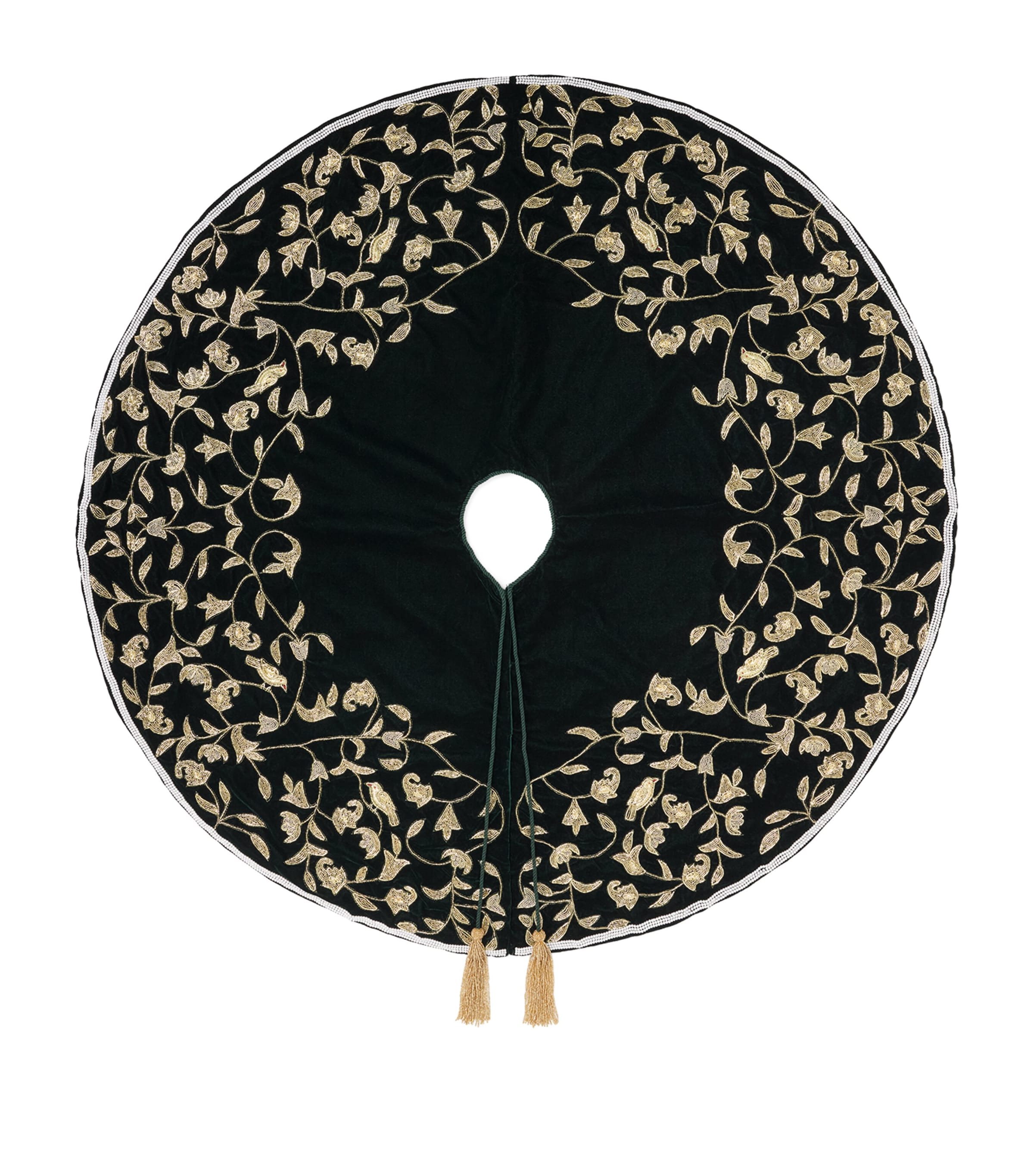 Harrods Velvet Embroidered Vine Tree Skirt Green/gold Image 1