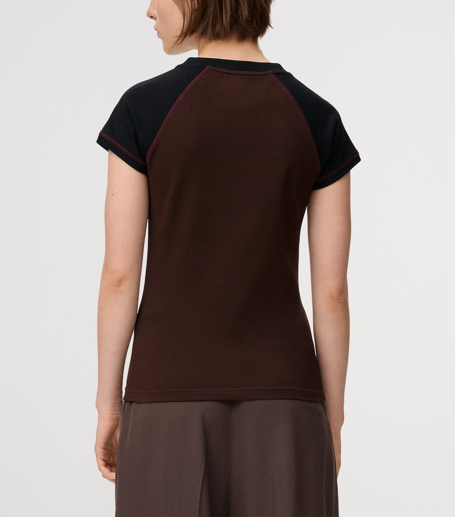 Cotton-Blend Slim T-Shirt BLACK/BURGUNDY Image 4