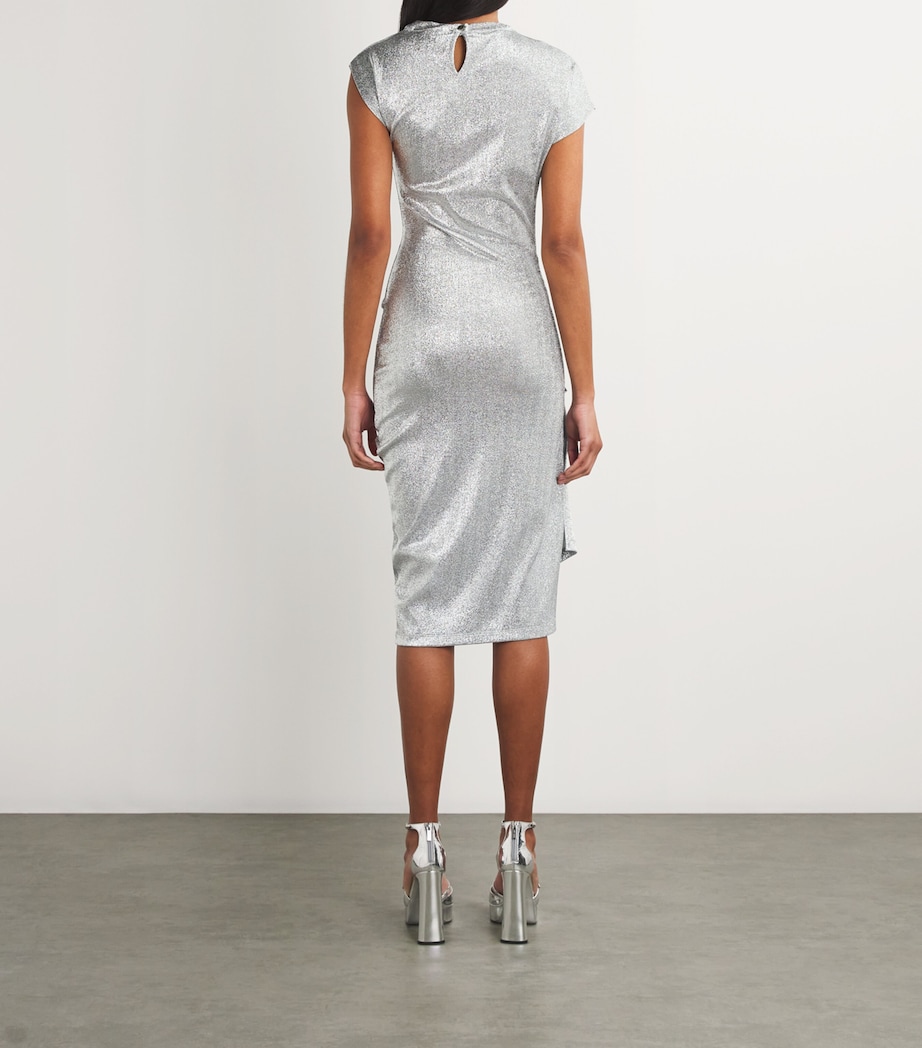 Rabanne Womens Lamé Side-Gathered Midi Dress Silver Image 3
