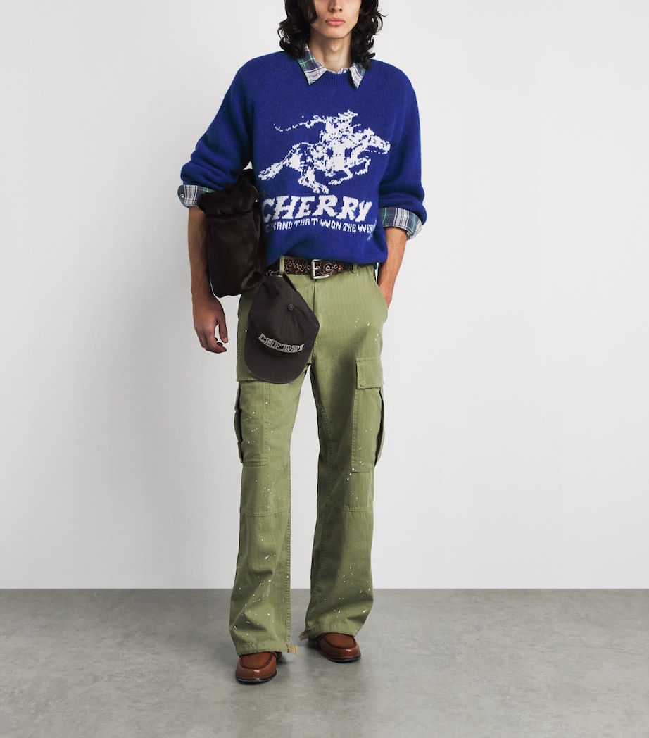 Cherry Los Angeles Mens Alpaca-Blend Won the West Sweater Bright Blue Image 2