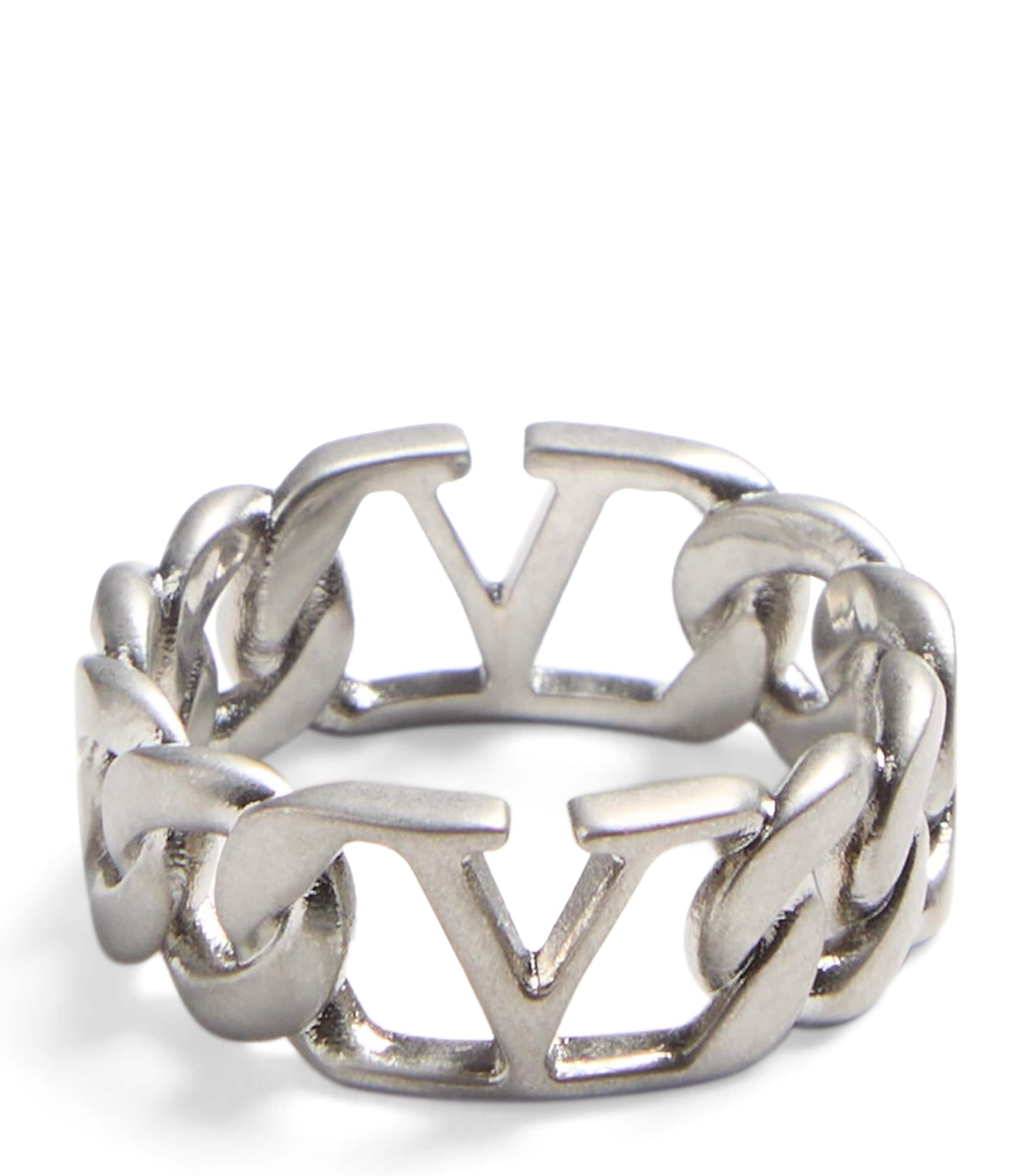 Valentino Garavani Vlogo Signature Metal Ring In Silver