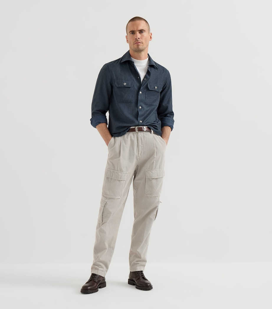 Brunello Cucinelli Mens Virgin Wool Flannel Overshirt Denim Image 5